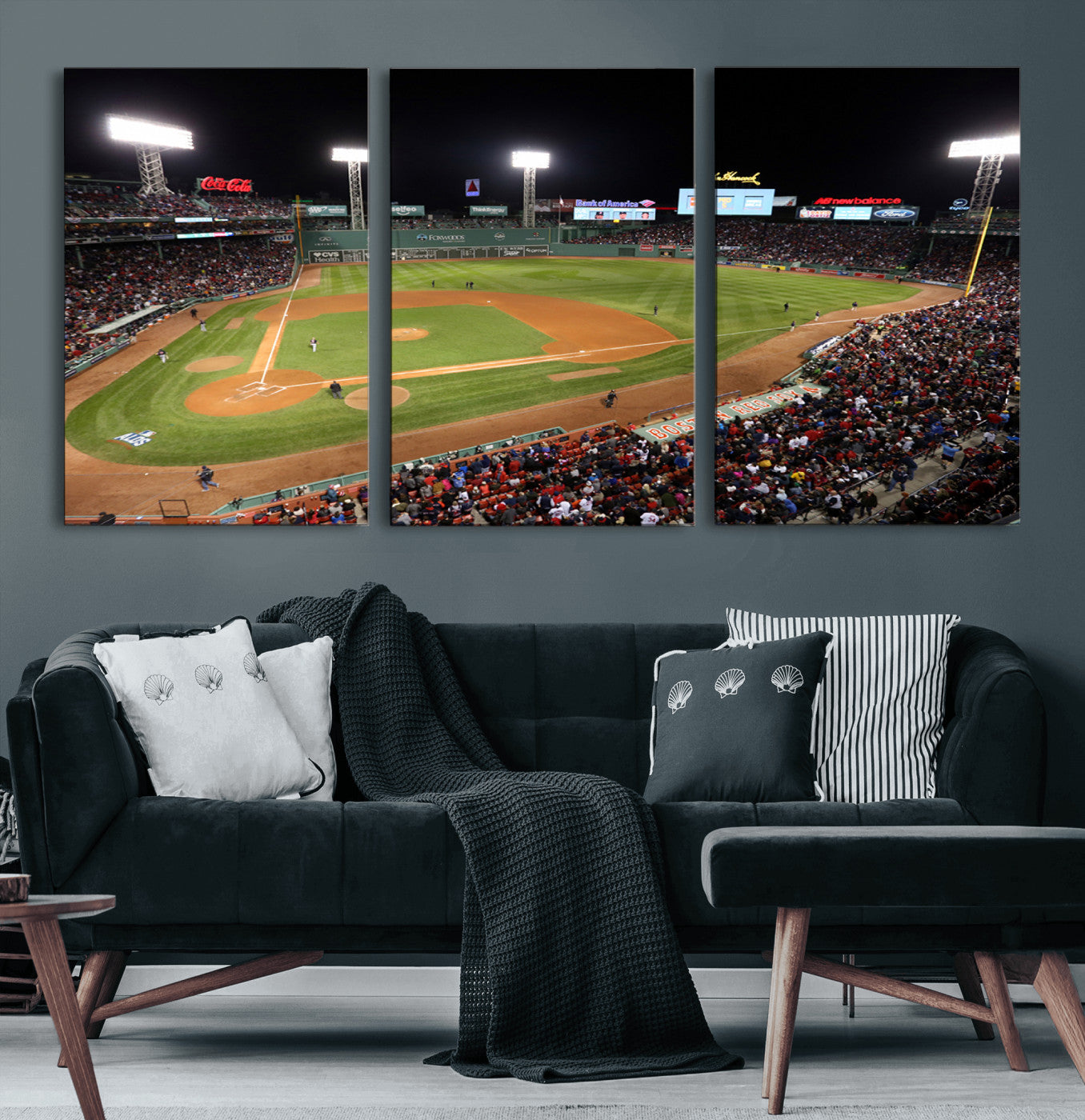 86945-MGV-CV-60X30-3P-Boston Red Sox Baseball Team Print - Massachusetts Fenway Park Stadium Wall Art Canvas Print