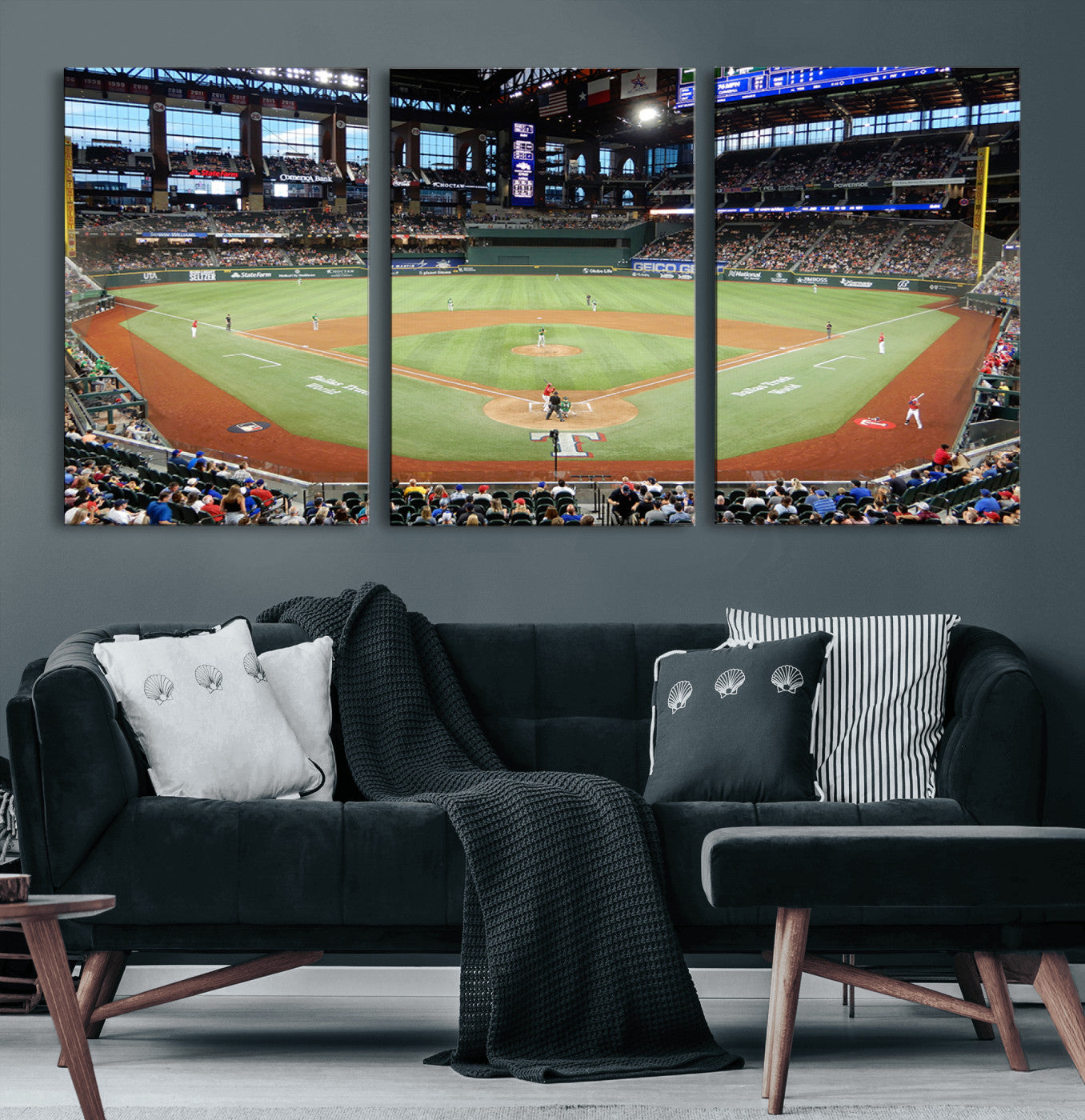 78468-MGV-CV-60X30-3P-Texas Rangers Baseball Team Print - Arlington Globe Life Field Stadium Canvas Print Wall Art
