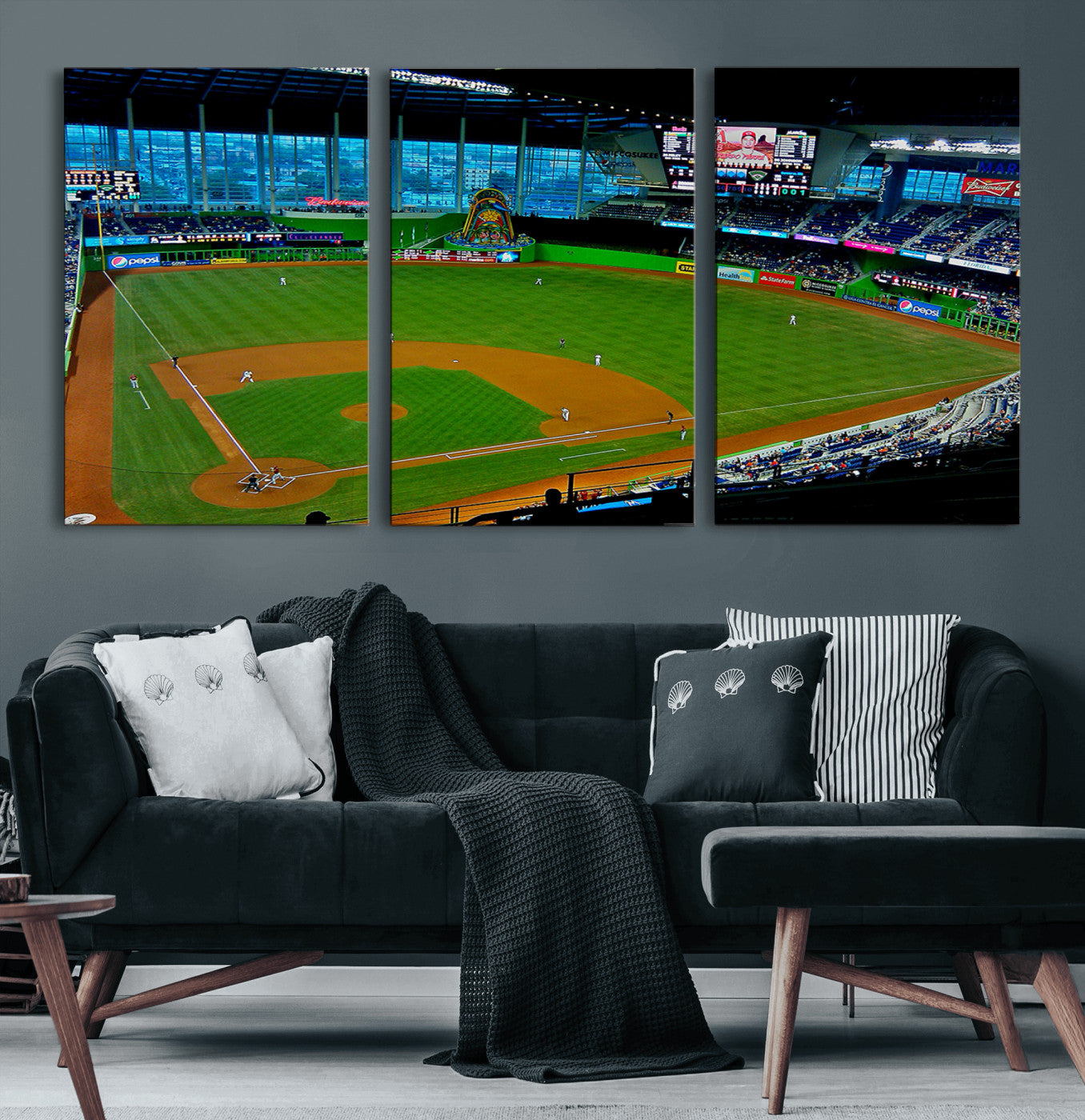 51207-MGV-CV-60X30-3P-Miami Marlins Baseball Team Print - Miami LoanDepot Park Stadium Wall Art Canvas Print