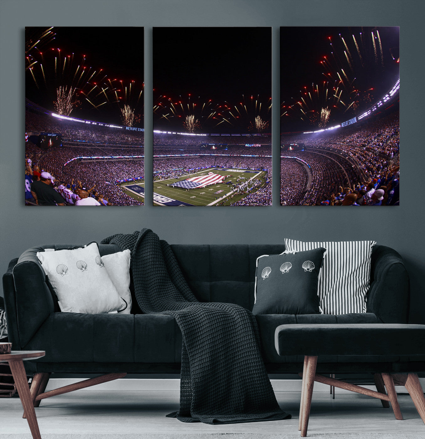 MGV-CV-60X30-3P - New York Giants Football Team Print - East Rutherford MetLife Stadium Wall Art Canvas Print