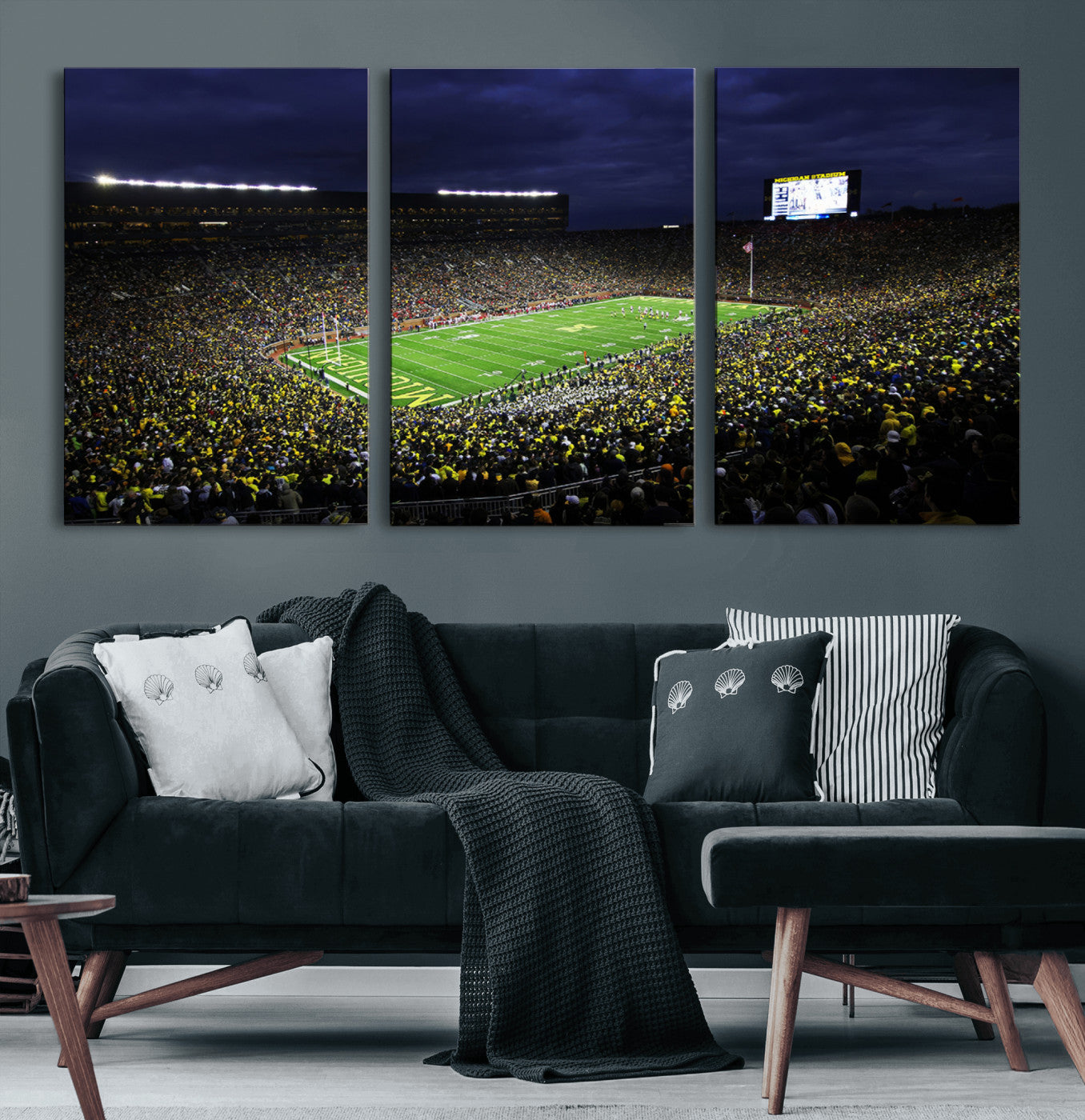 15448-MGV-CV-60X30-3P-Michigan Wolverines Football Canvas Wall Decor, Football Team Print - Ann Arbor Michigan Stadium