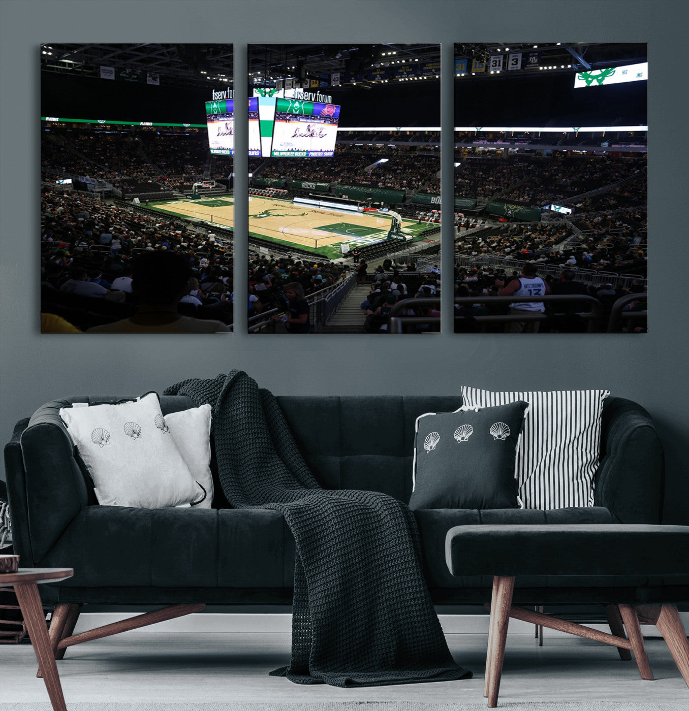 69882-MGV-CV-60X30-3P-Milwaukee Bucks Basketball Print - Fiserv Forum Stadium Wall Art Canvas Print