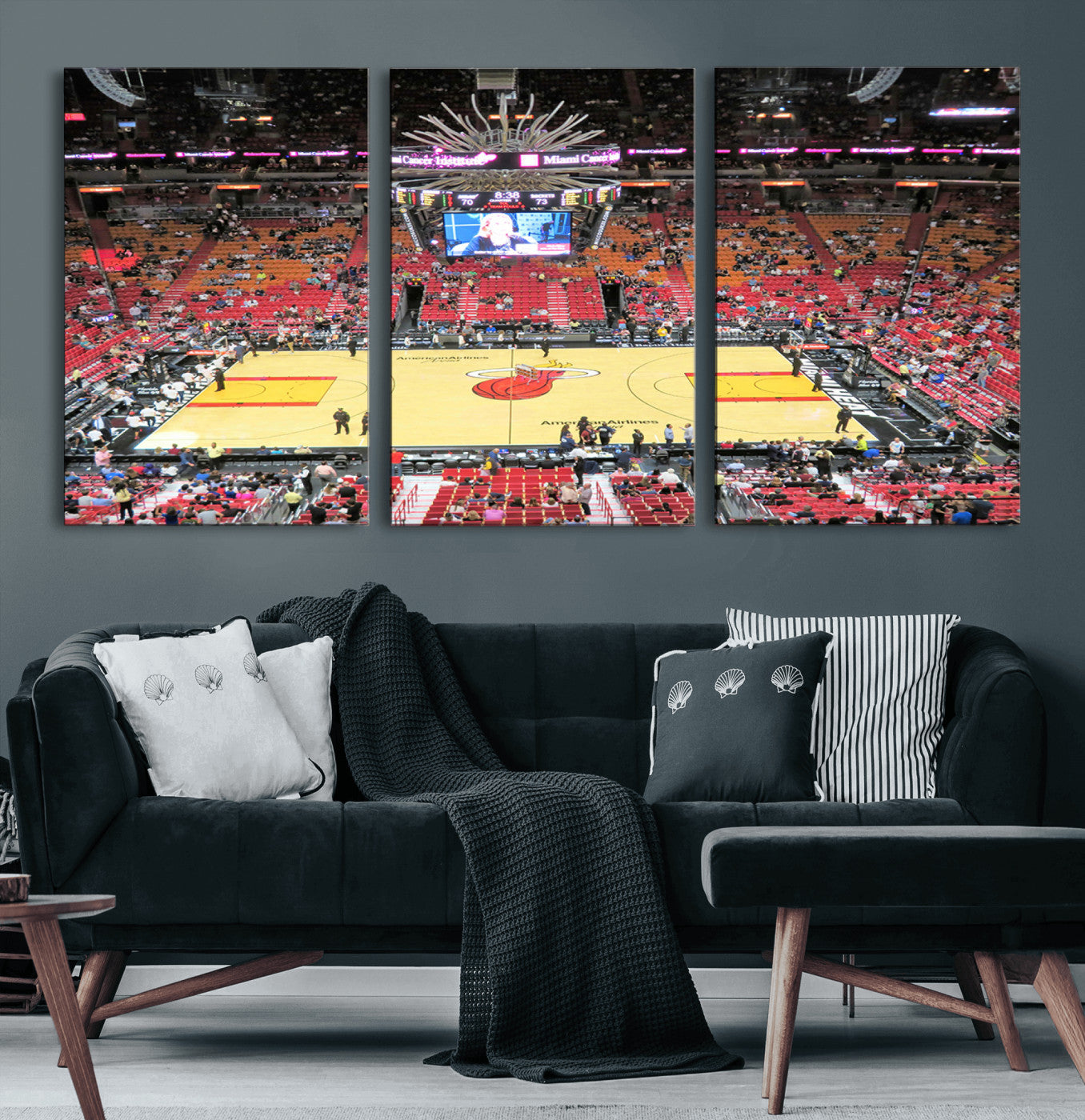 44024-MGV-CV-60X30-3P-Miami Heat Basketball Team Print Wall Art- Kaseya Center Stadium Wall Art Canvas Print