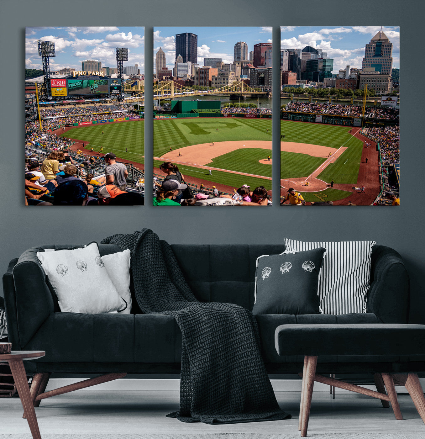 66872-MGV-CV-36X24-Pittsburgh Pirates Baseball Team Print - PNC Park Stadium Wall Art Canvas Print - Ready to Hang
