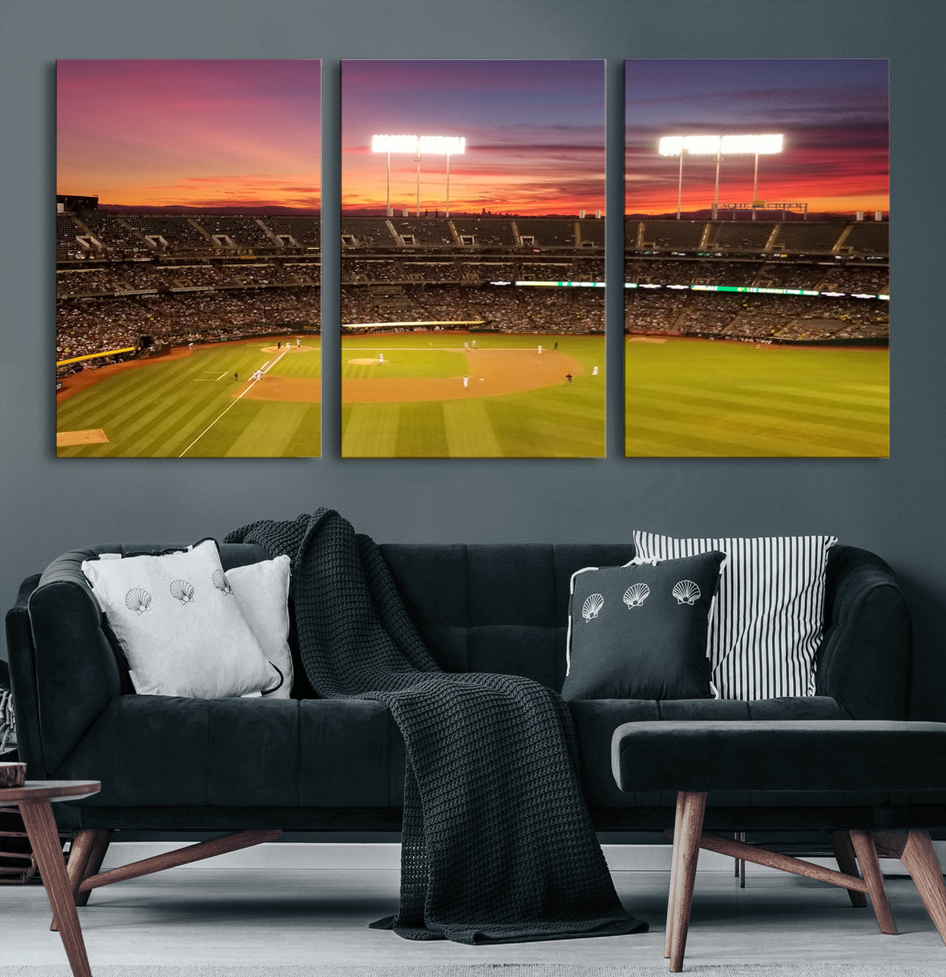 73718-MGV-CV-60X30-3P-Oakland Athletics Baseball Team Print - Oakland Coliseum Stadium Wall Art Canvas Print