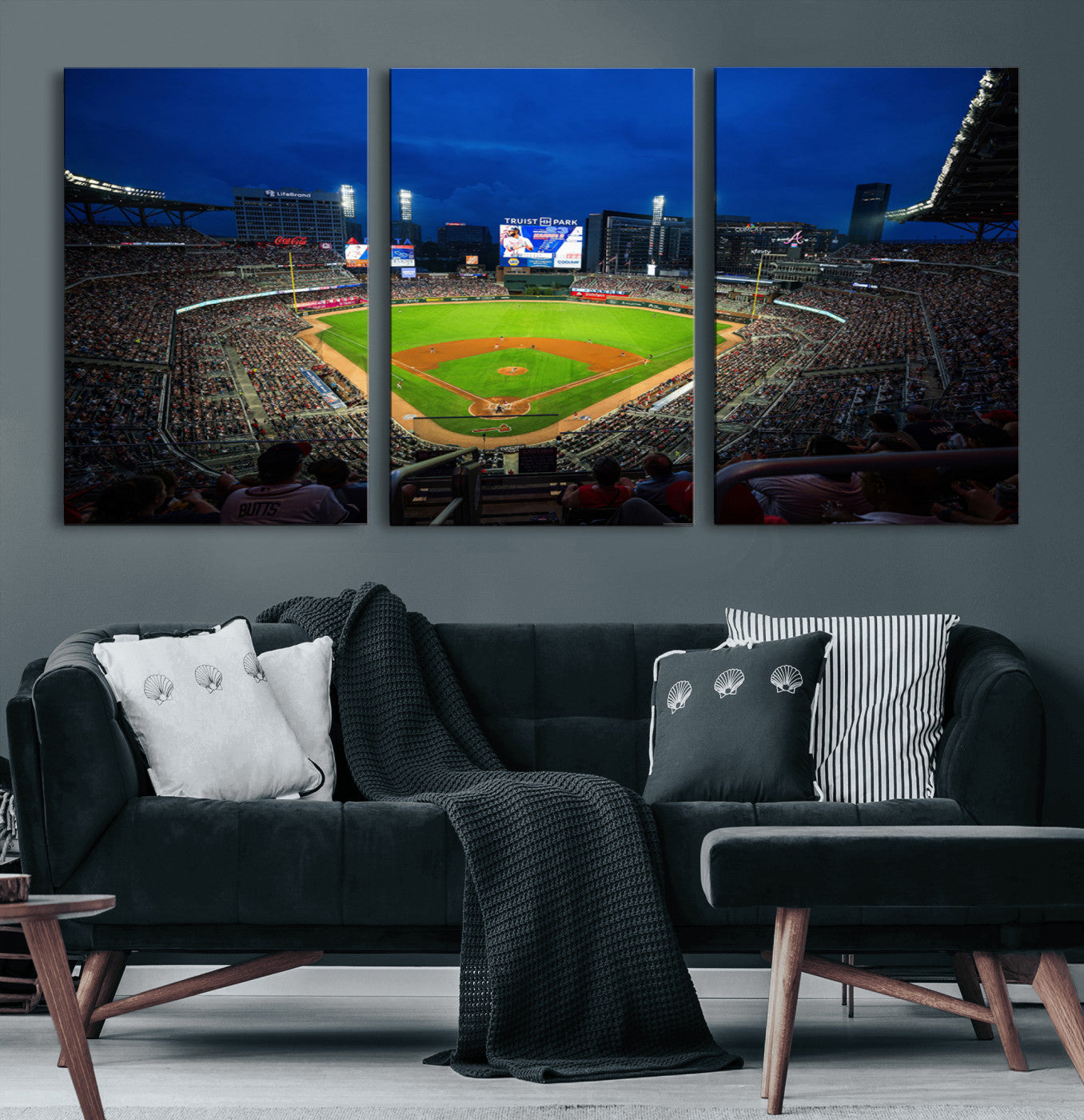 MGV-CV-60X30-3P - Truist Park Night Game Canvas Art - Atlanta Braves Stadium Wall Art Canvas