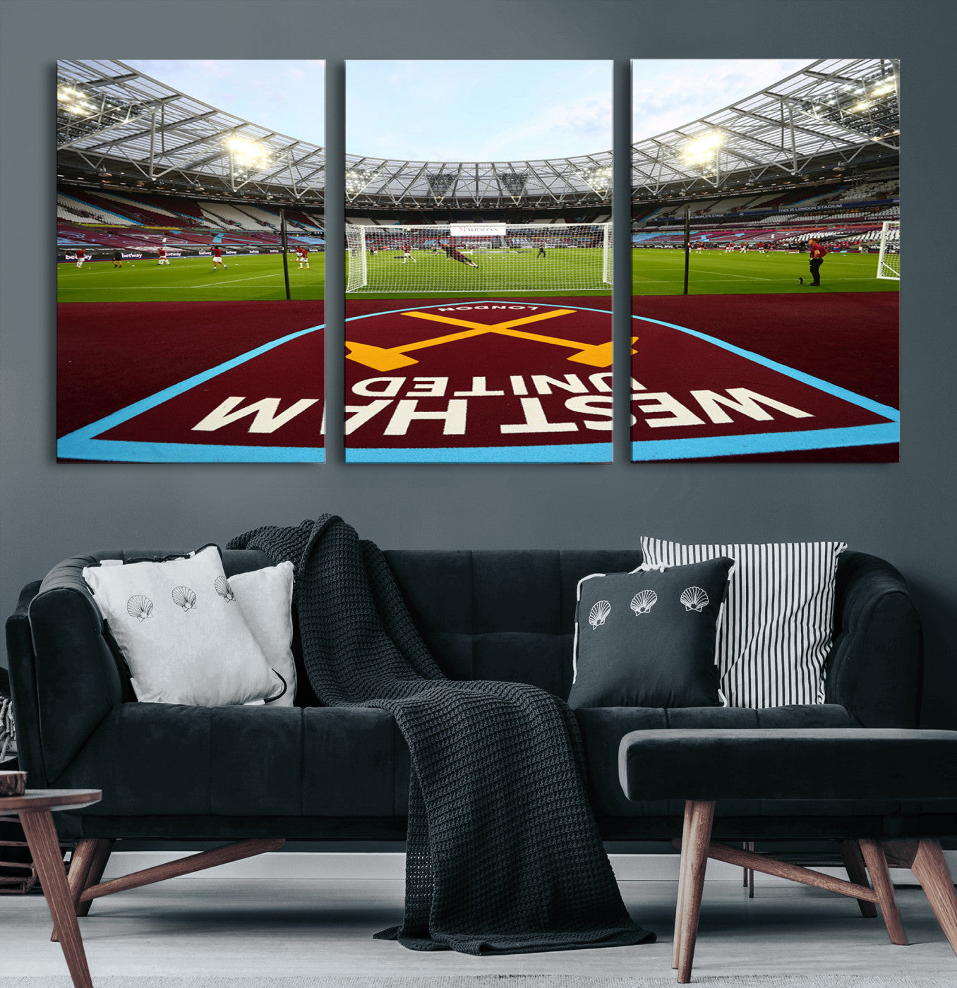 77367-MGV-CV-60X30-3P-West Ham United FC Stadium Canvas Wall Art – London Stadium Football Print – Premier League Team