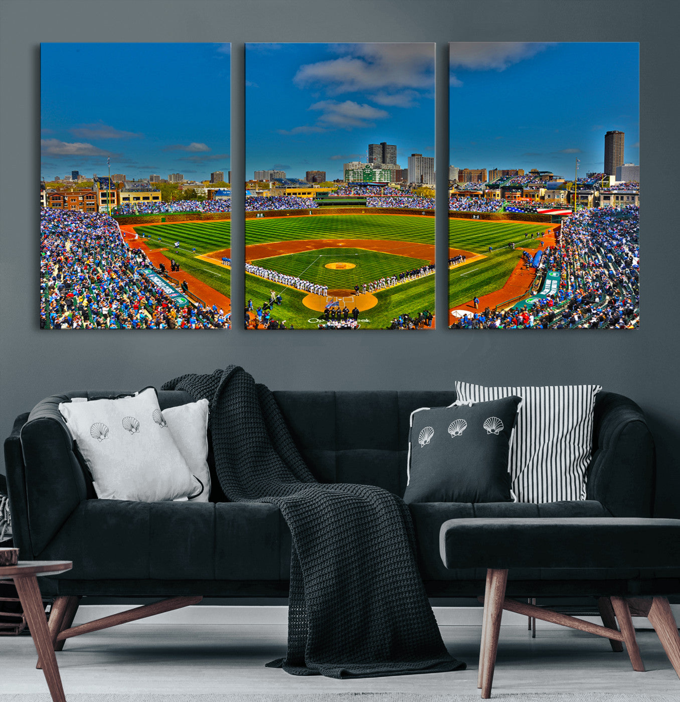 MGV-CV-60X30-3P - Wrigley Field Chicago Cubs Canvas Wall Art - Iconic Baseball Stadium Print for Sports Lovers - Ready