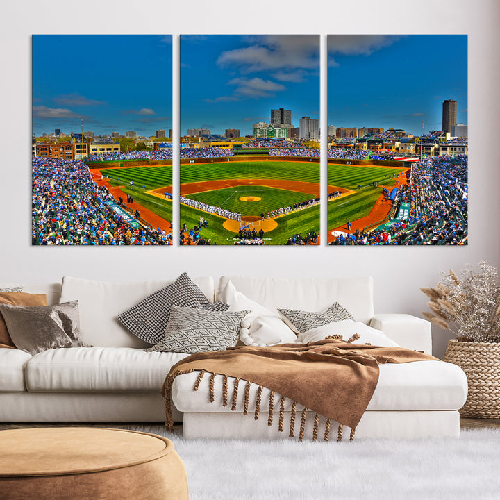 Wrigley Field Chicago Cubs Panoramic 3-Piece Canvas Wall Art - Iconic Baseball Stadium Print for Sports Lovers - Ready to Hang