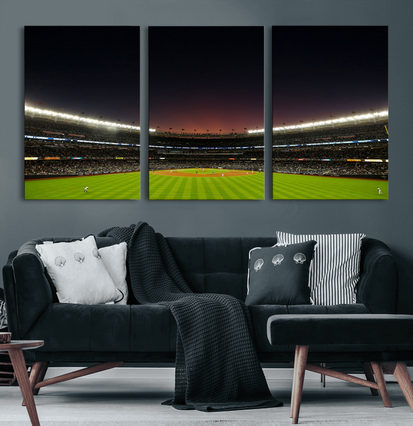 MGV-CV-60X30-3P - Yankee Stadium Night Game Triple Canvas, Yankee Stadium Canvas Wall Art - New York Yankees MLB Match