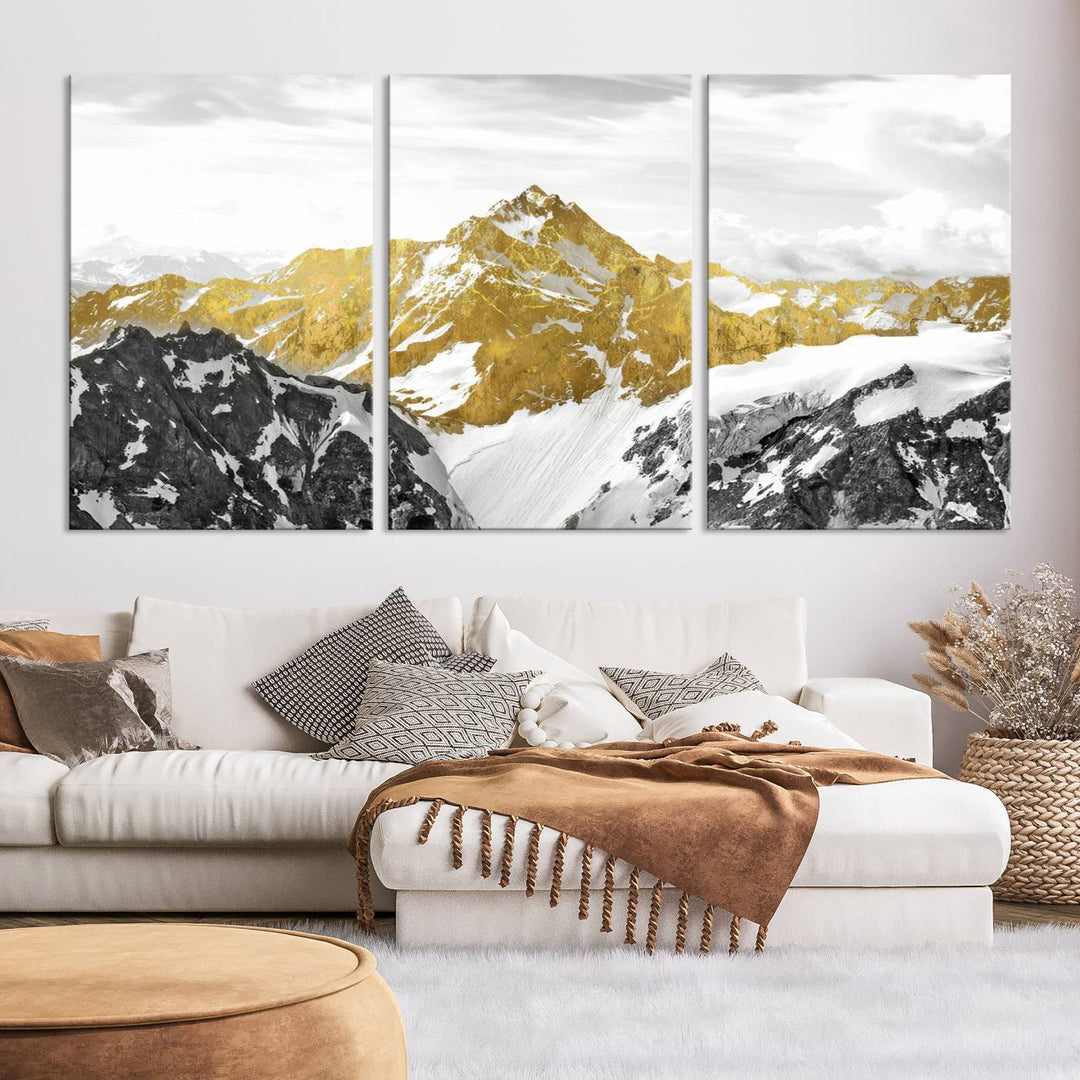 Gold Mountains Wall Art Print on Canvas, Nature Wall Art Print,