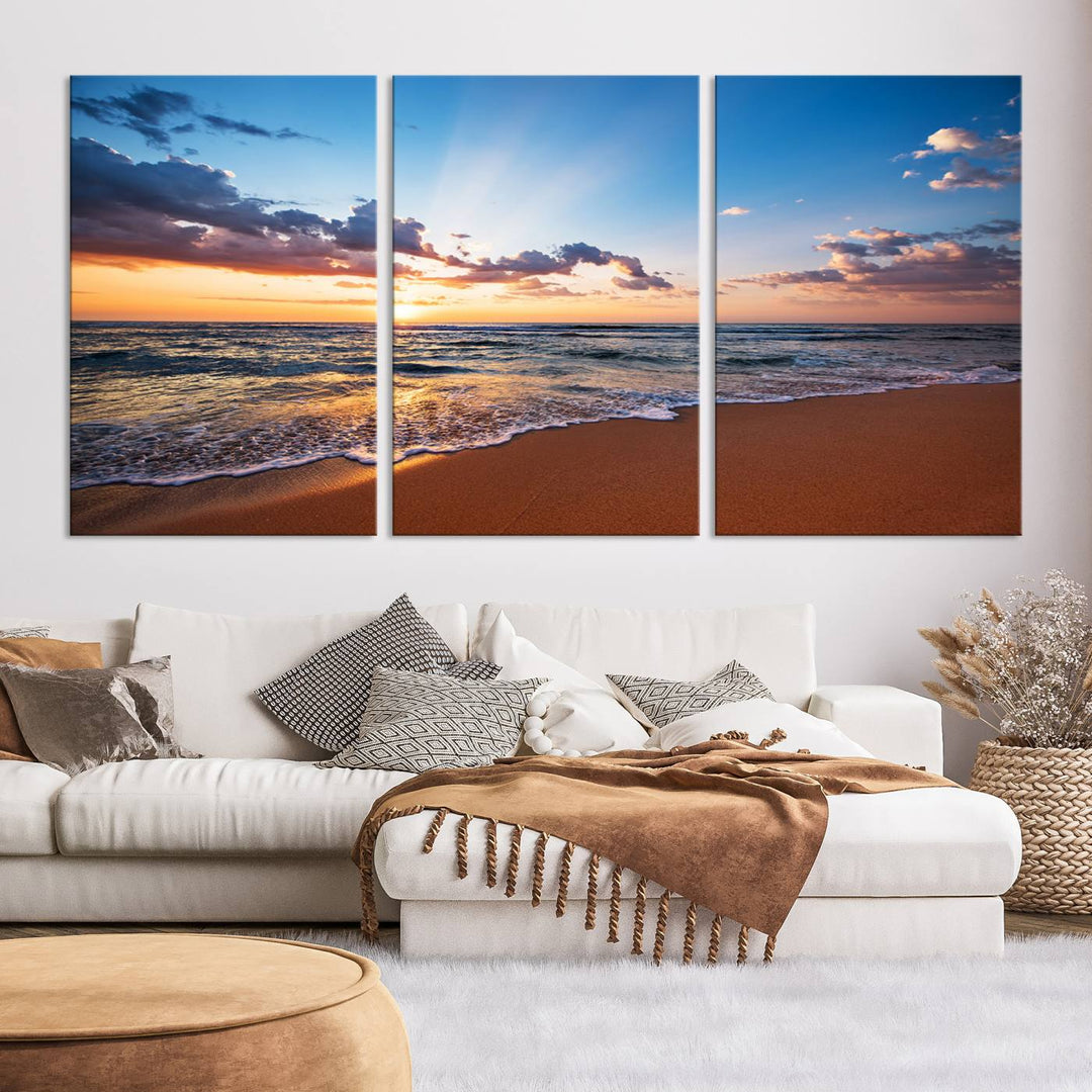 Golden Hour Beach Sunset Wall Art | Canvas Print | Ready to Hang | Coastal Wall Art for Living Room