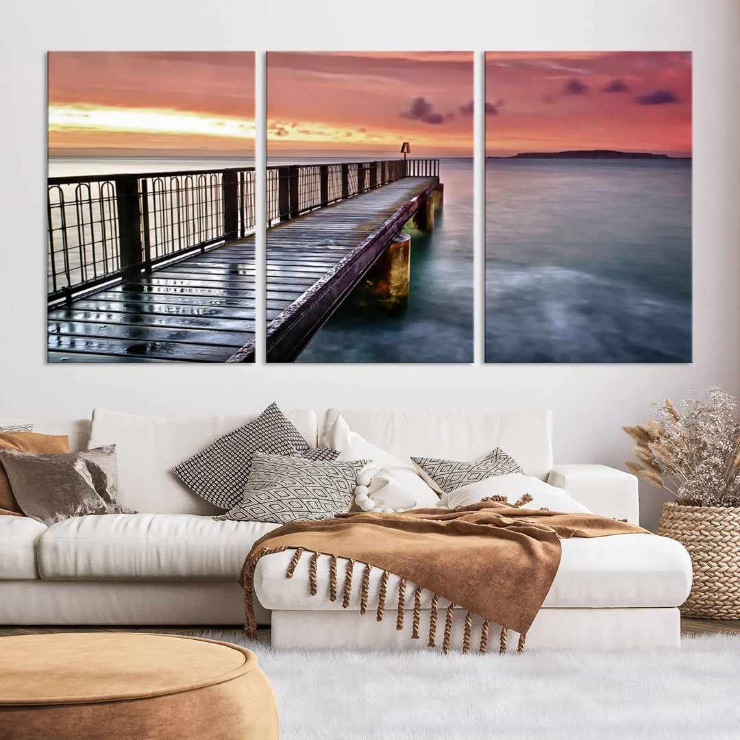 Serene Pier at Sunset Wall Art | Canvas Print | Ready to Hang | Coastal Decor for Living Room