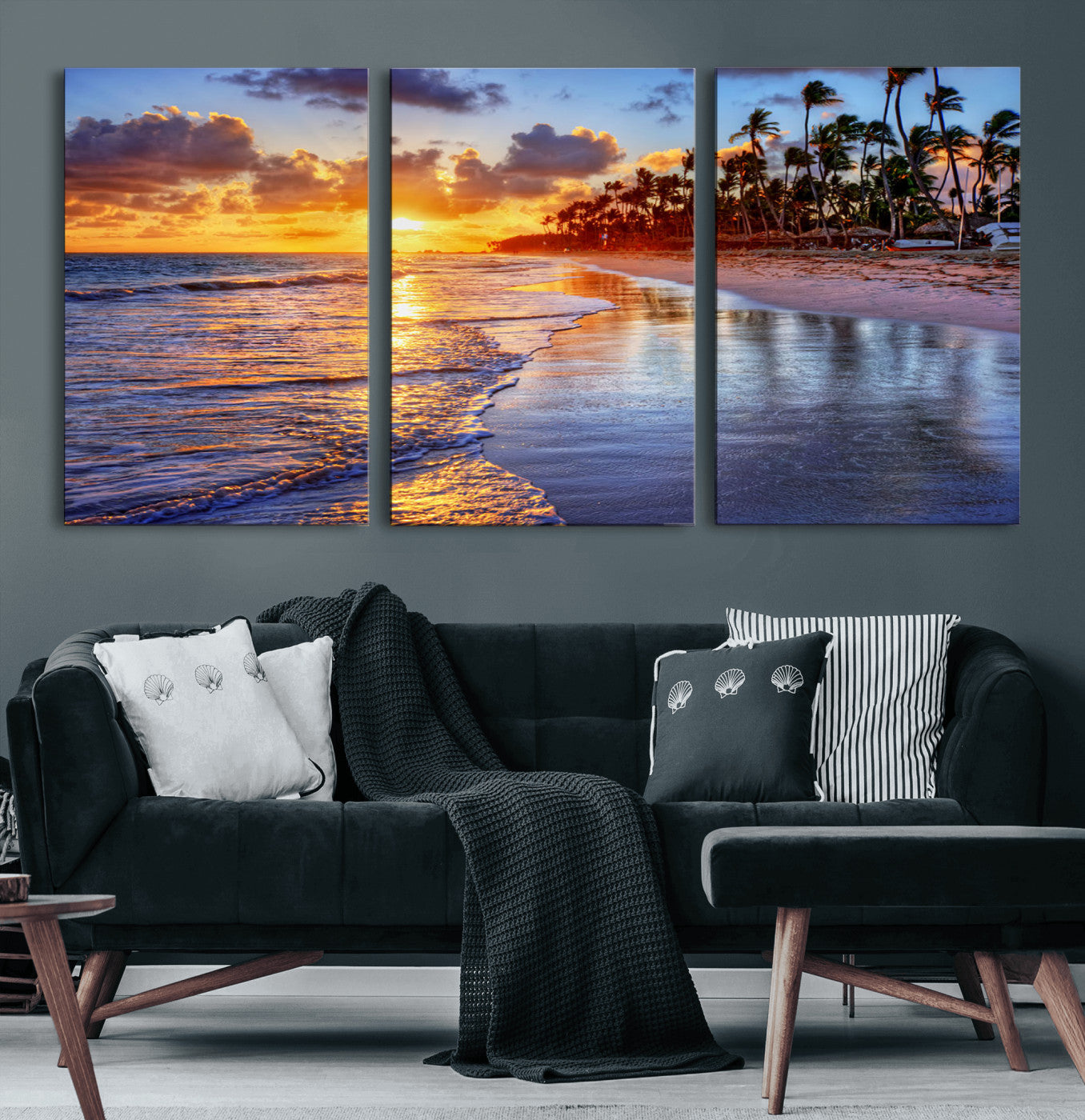 32177-MGV-CV-36X24-Serene Beach Sunset Wall Art Canvas- Coastal Seascape Print for Living Room or Bedroom, Ocean Waves