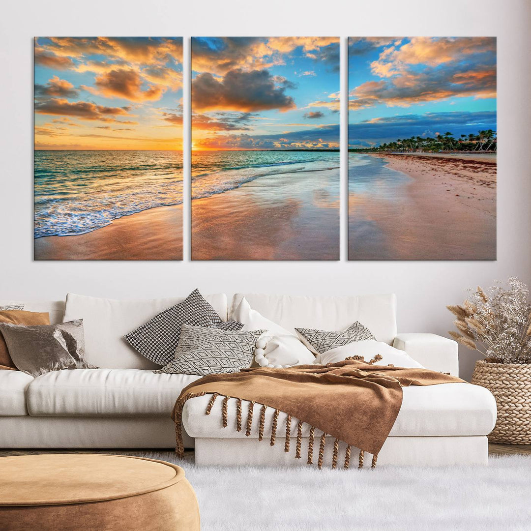 Serene Beach Sunset Wall Art | Coastal Ocean Canvas Print | Ready to Hang Tropical Decor for Home or Office