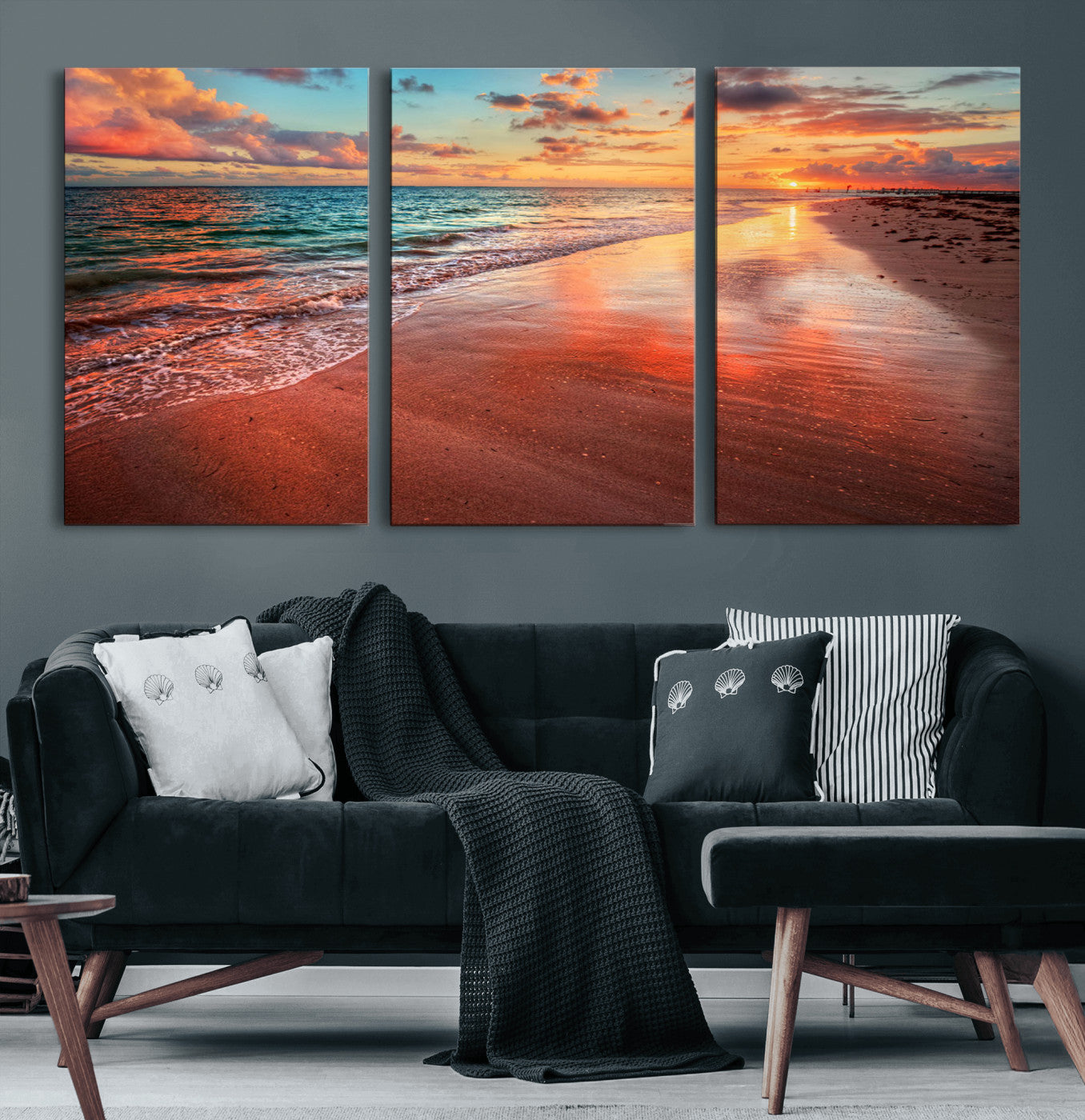 MGV-CV-60X30-3P - Sunset Beach Wall Art | Ocean Canvas Print | Coastal Wall Art | Tranquil Sunset Canvas Print