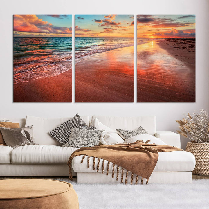 Stunning Sunset Beach Wall Art | Ocean Canvas Print | Coastal Wall Art | Ready to Hang | Tranquil Sunset Canvas for Home & Office Decor