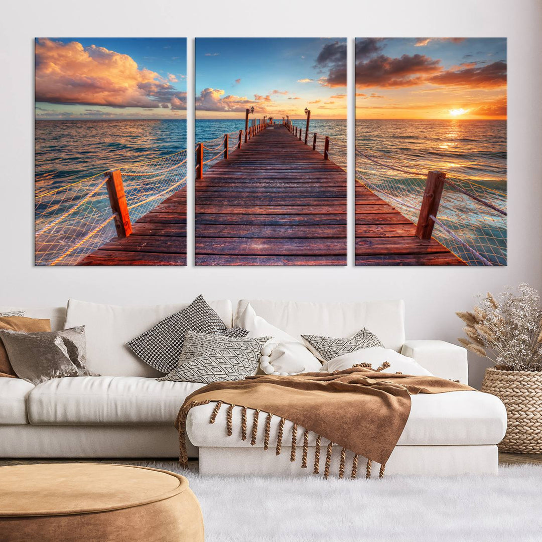 Vibrant Beach Sunset Wall Art | Coastal Ocean Canvas Print | Ready to Hang Tropical Decor for Living Room or Office