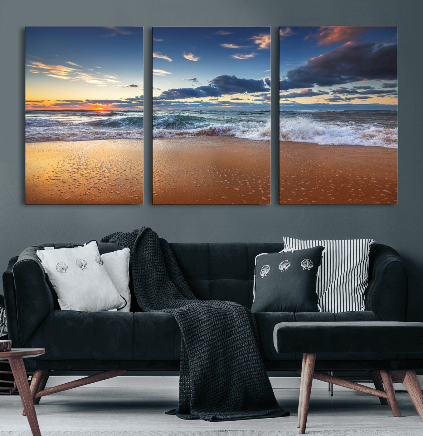 MGV-CV-60X30-3P - Beach Canvas Wall Art - Coastal Seascape Print for Living Room or Bedroom, Ocean Waves on Sand,