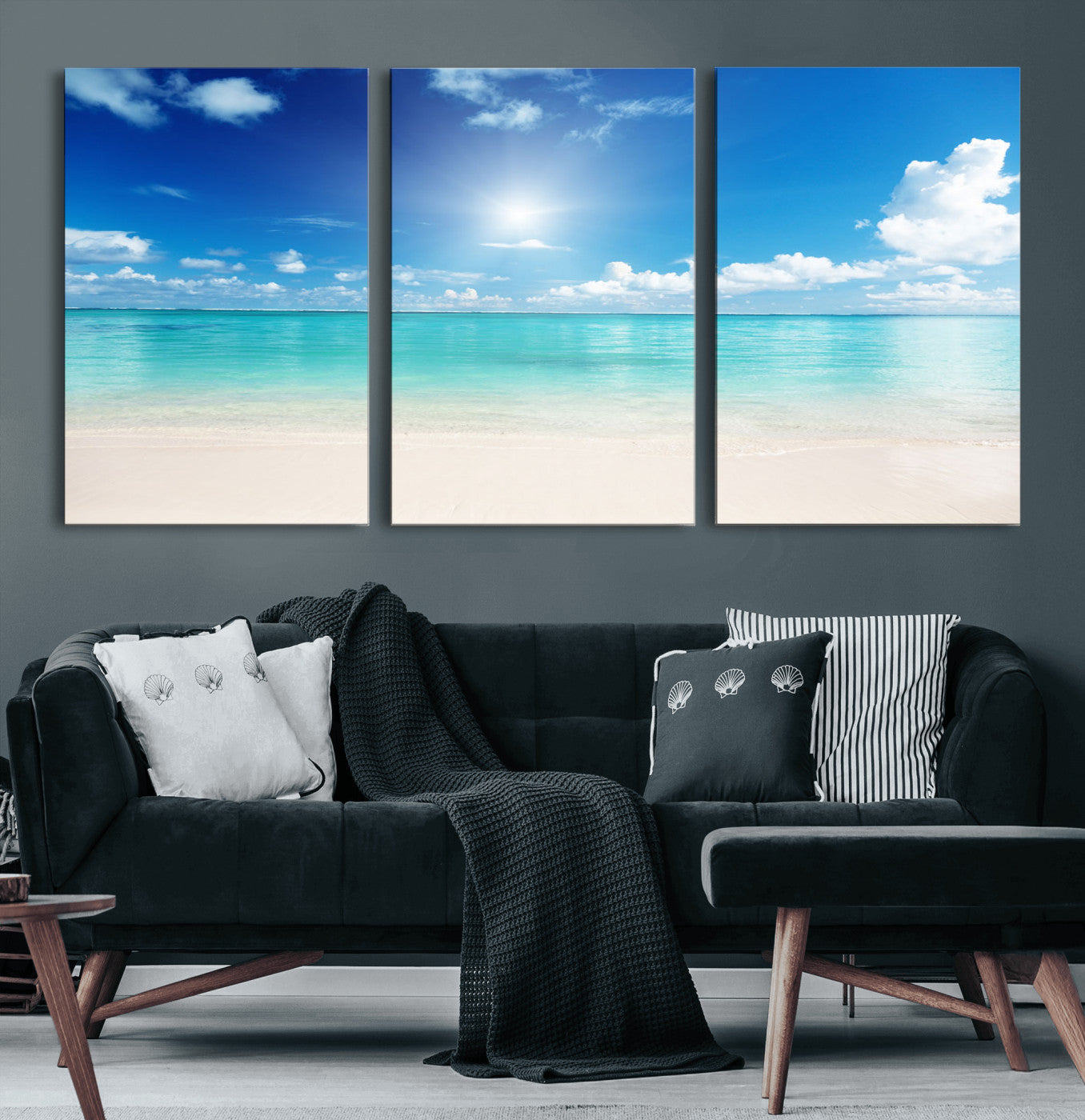 MGV-CV-60X30-3P - Blue Ocean Wall Art Canvas Print - Tranquil Ocean Paradise Triptych Wall Art - Ready to Hang Beach