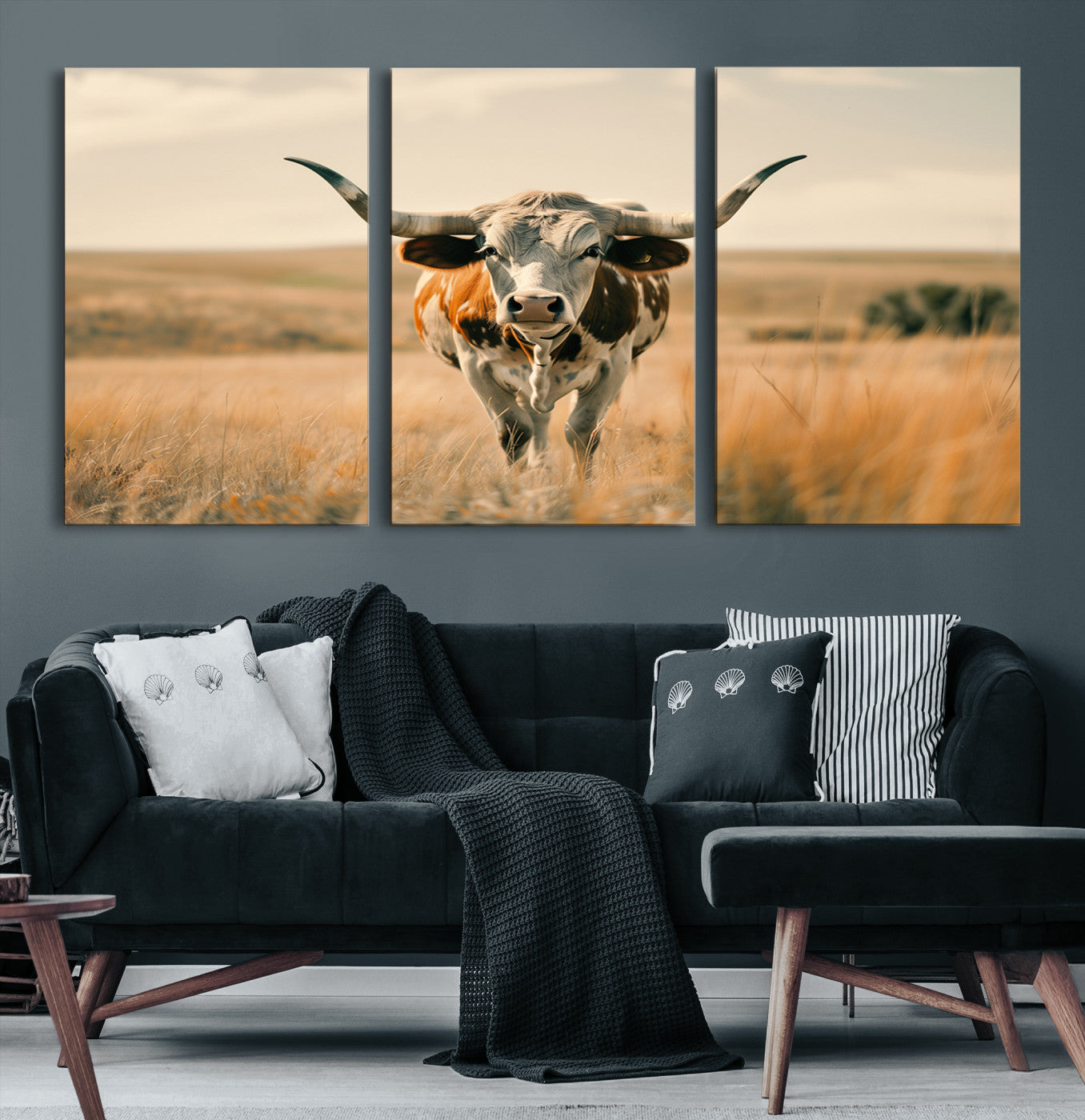 16580-MGV-CV-36X24-Texas Cow Longhorn Wall Art Canvas Print for Farm House Wall Decor, Farmhouse Cow Print Canvas Wall Art Print
