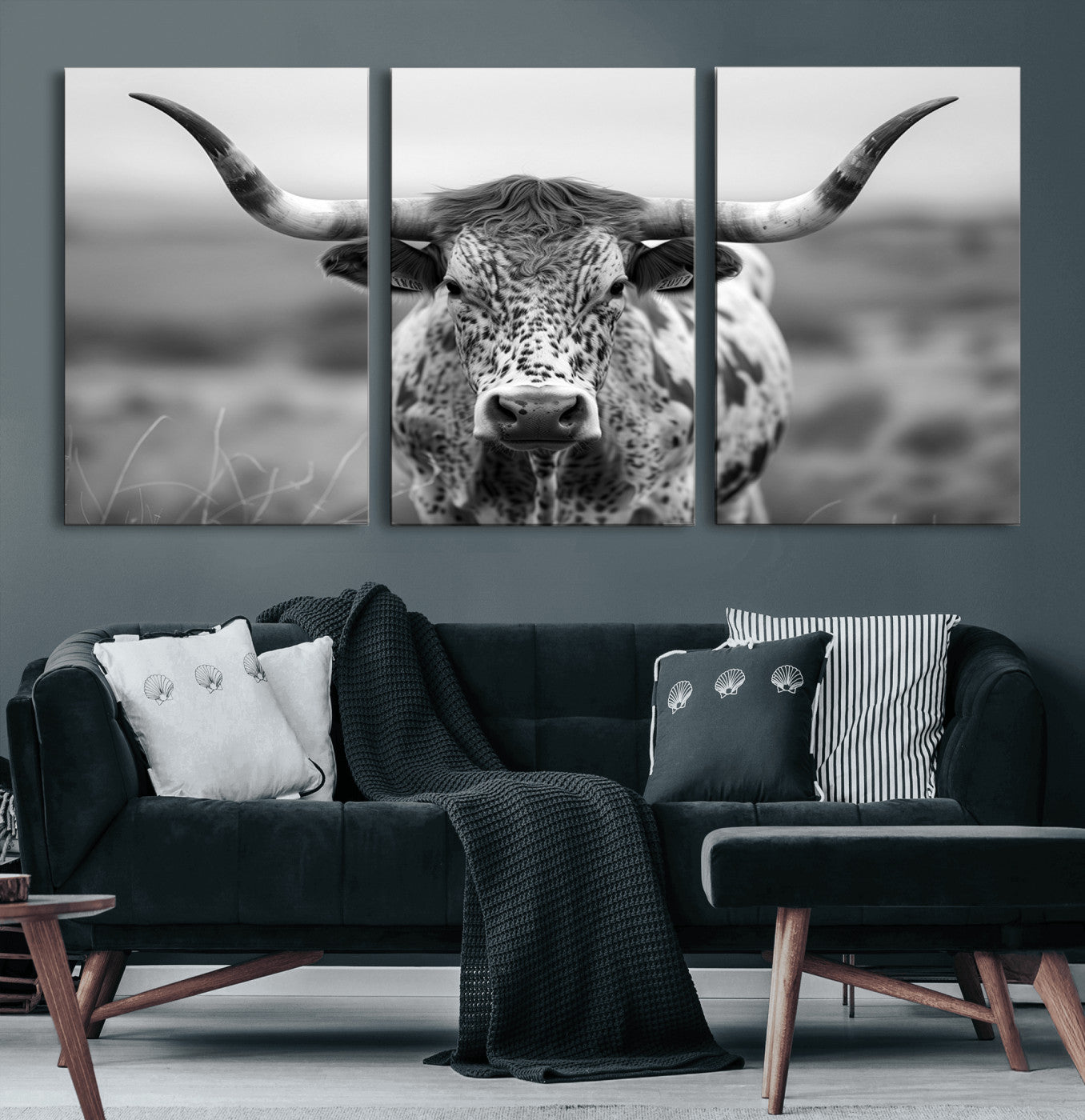 MGV-CV-60X30-3P - Texas Cow Longhorn Wall Art Canvas Print for Farm House Wall Decor, Farmhouse Wall Art Print