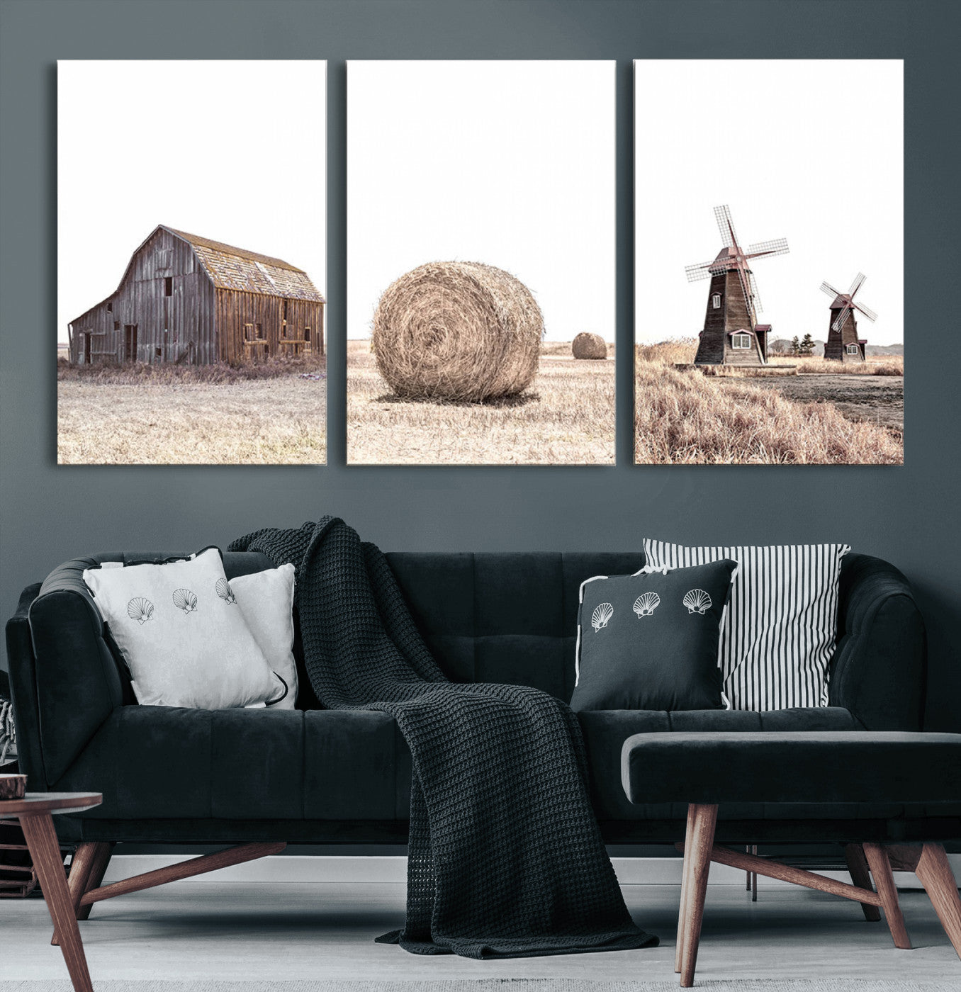 MGV-CV-60X30-3P - Farm Prints Set, Set of 3 Farmhouse Wall Art, Country House Decor, Barn Print, Wheat Print,