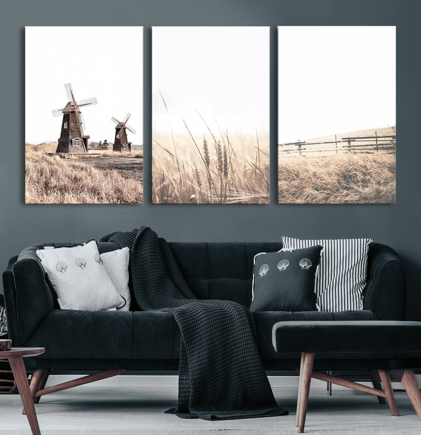 56649-MGV-CV-60X30-3P-Farm Prints Set, Farmhouse Wall Art Canvas, Country House Decor, Country House Decor, Barn Print, Wheat Print