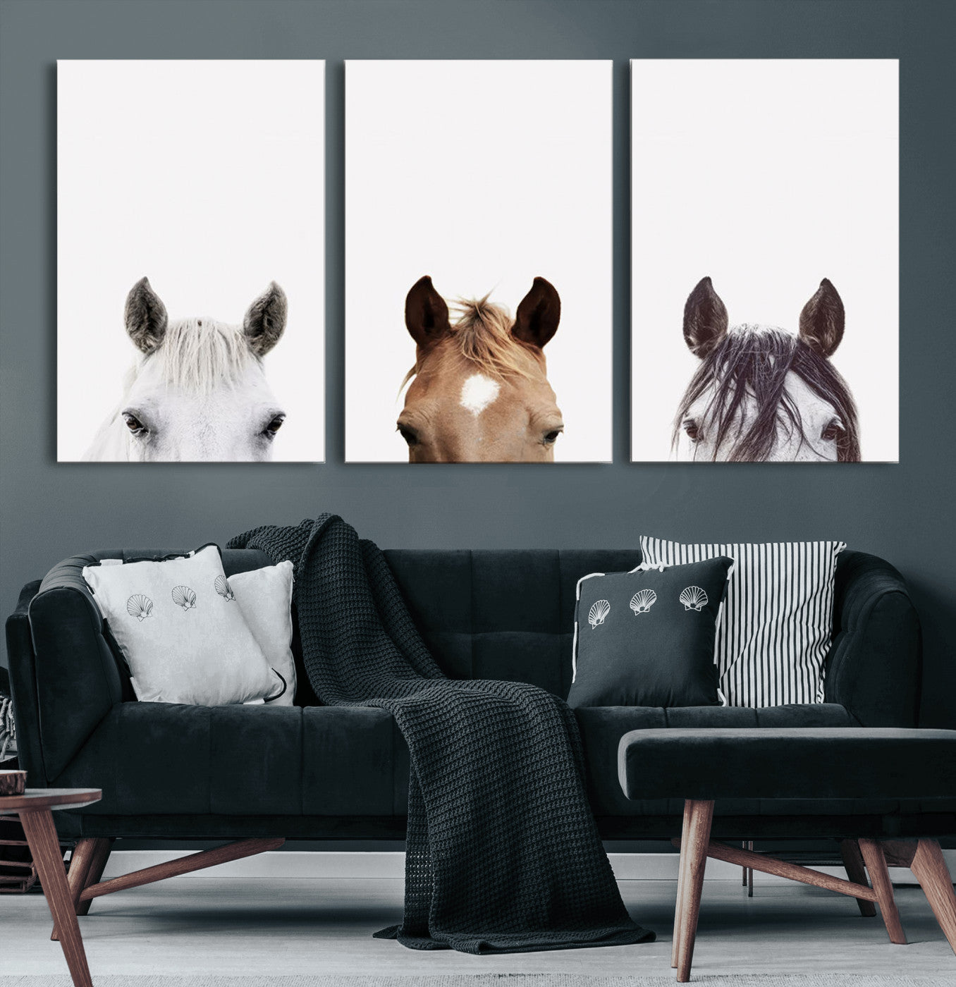 59160-MGV-CV-36X24-Horse Prints Set, Set of 3 Horse Wall Art, Horses Portraits, Farmhouse Wall Art, Farm Animals