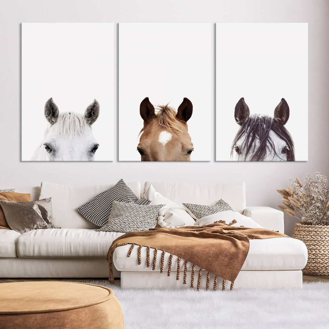 Horse Prints Set, Set of 3 Horse Wall Art, Horses Portraits, Farmhouse Wall Art, Farm Animals Canvas, Animals Portraits Set, Horse Poster