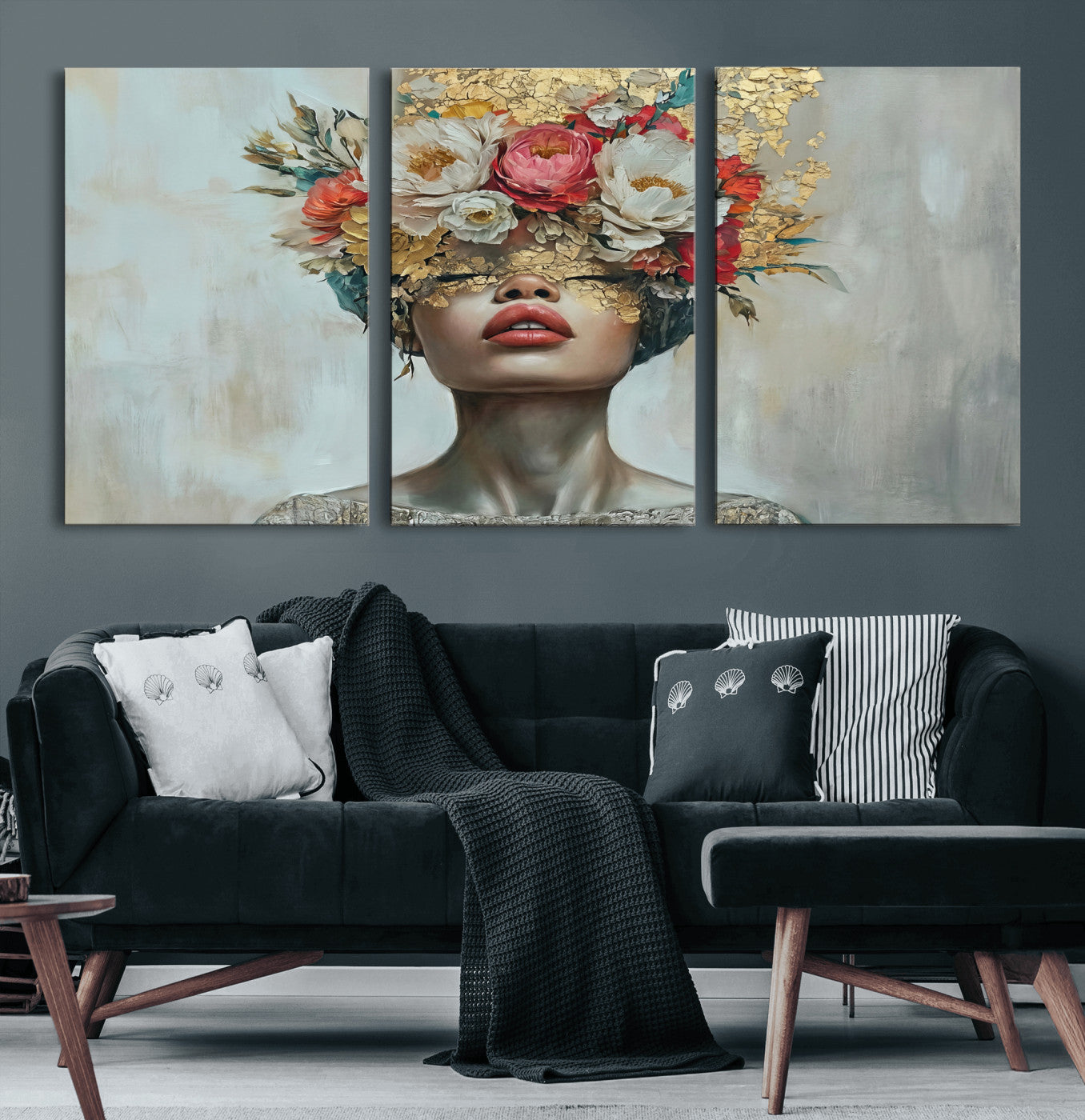 26919-MGV-CV-36X24 - Golden Petal Wall Art Canvas Print - Silhouette Woman Wall Art Canvas Print, Floral Woman Portrait