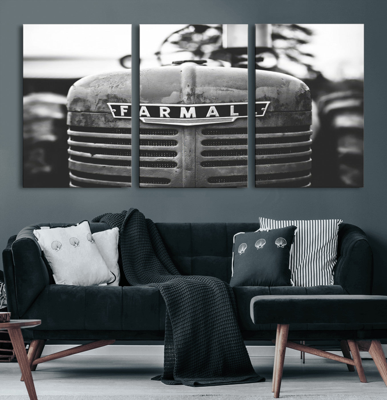 48656-MGV-CV-60X30-3P-Vintage Farmall Tractor Wall Art Canvas Print, Rustic Farmhouse Decor Ready to Hang