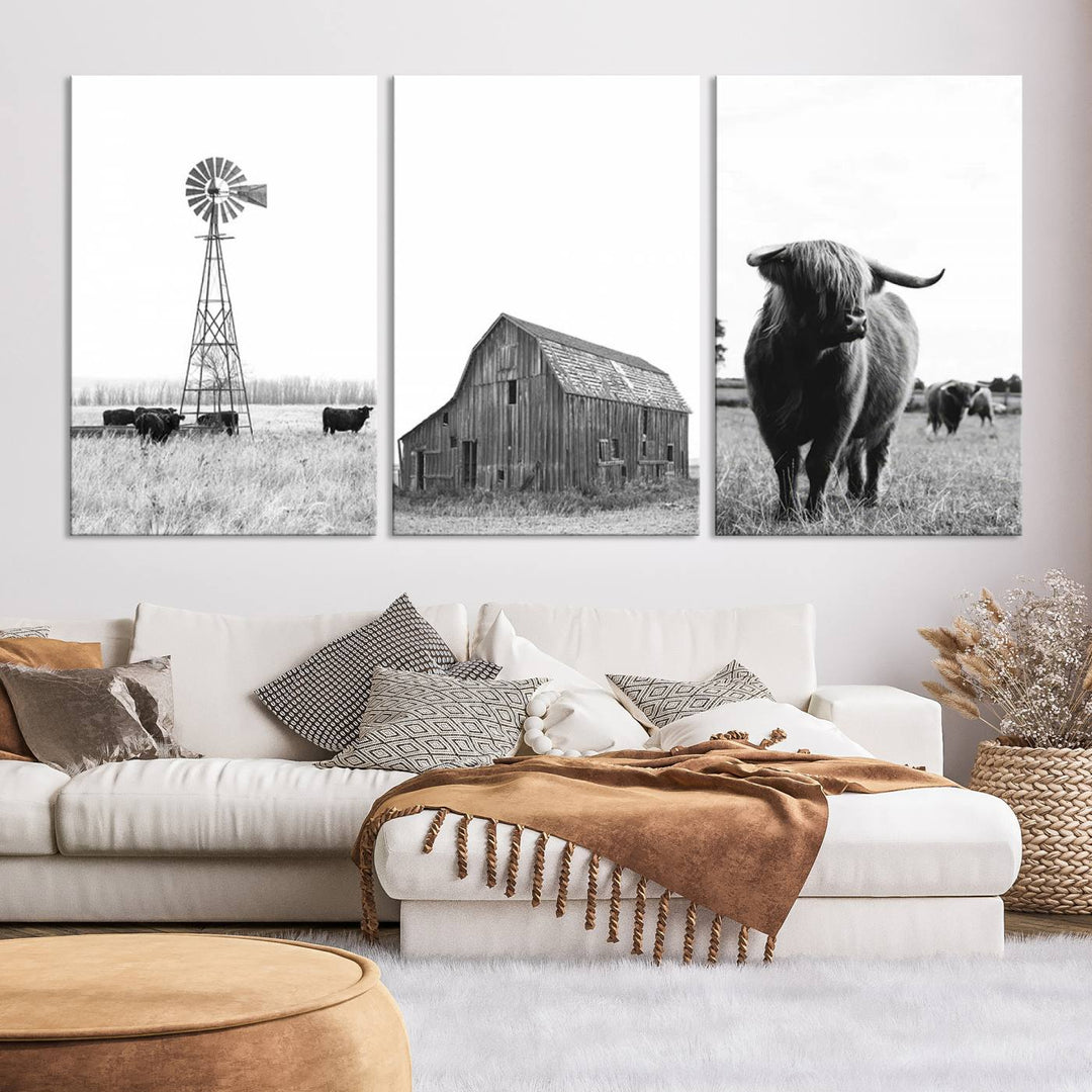 Old Barn Field Farmhouse Wall Art Decor Canvas Print, Boho Wall Art Print