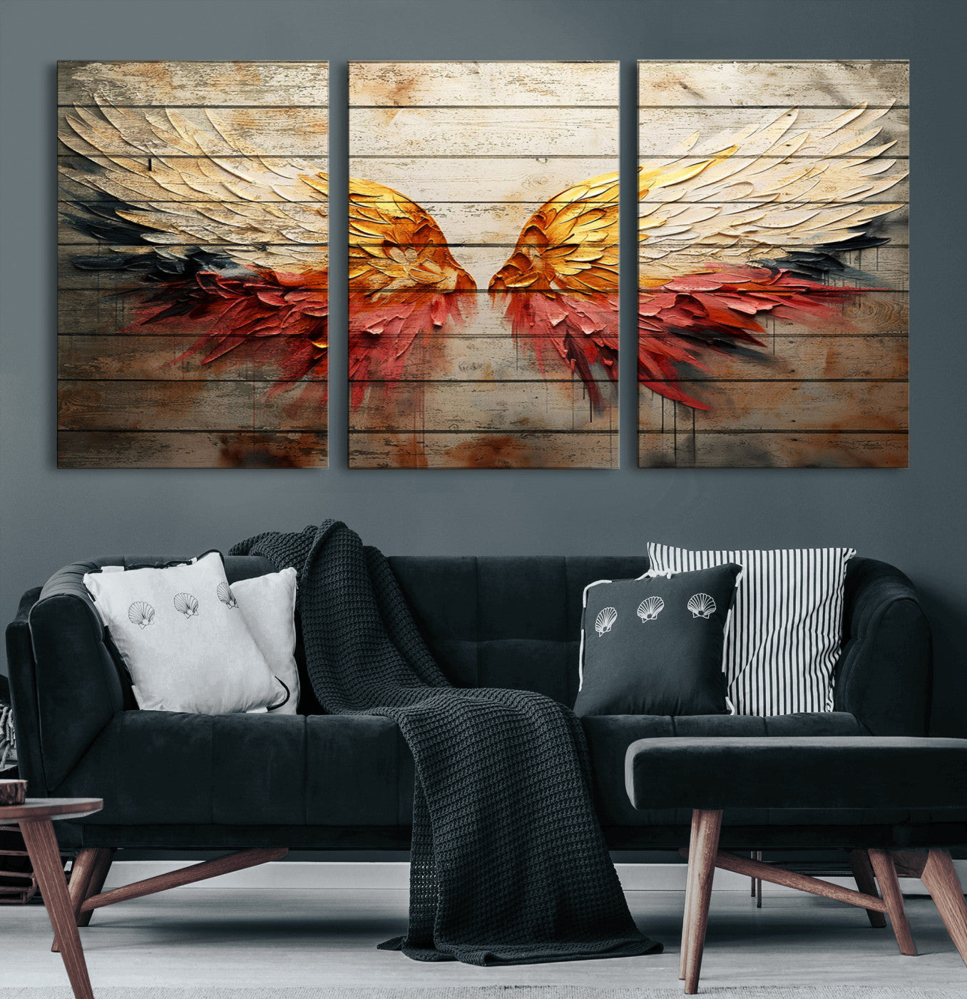 19244-MGV-CV-60X30-3P-Abstract Angel Wings Canvas Wall Art – Framed and Ready to Hang Modern Angelic Wings Decor for