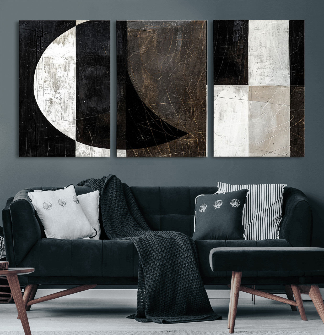 47880-MGV-CV-60X30-3P - Abstract Modern Wabi Sabi Wall Art Canvas Print Set – Minimalist Mid-Century Contemporary Artwork for Home, Office