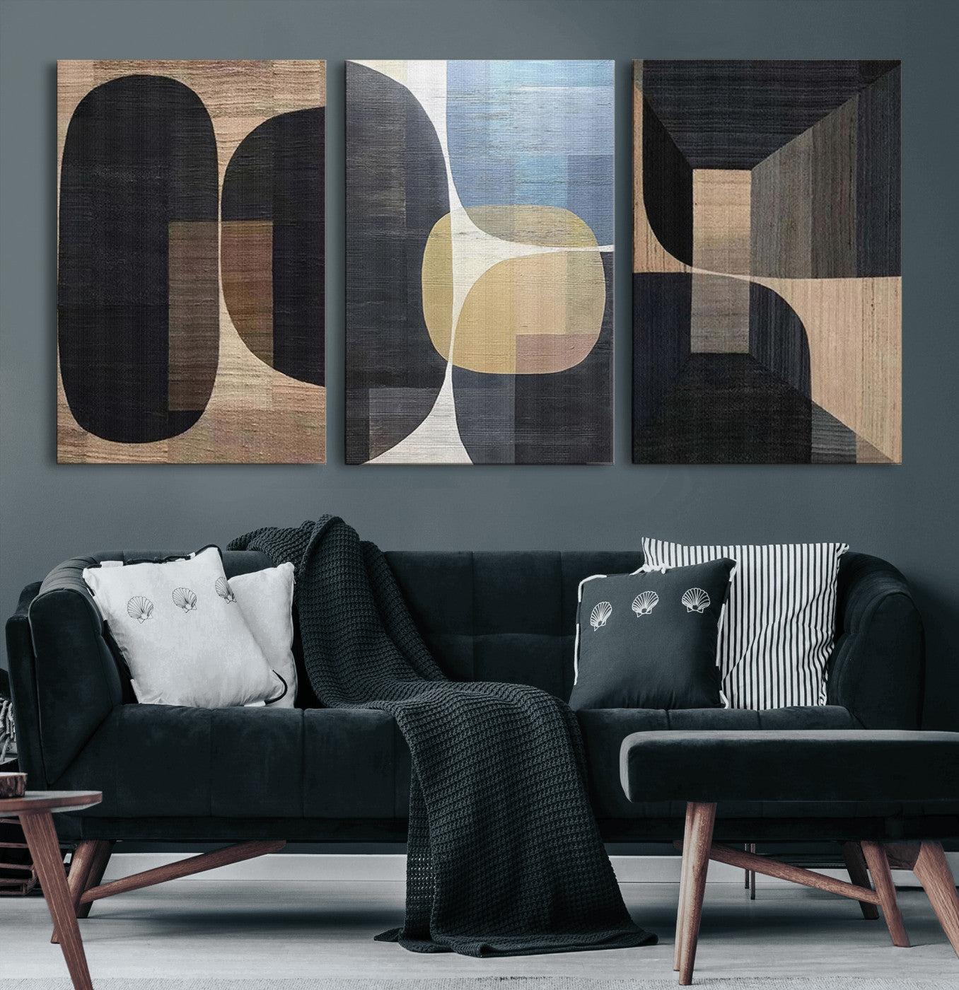 75252-MGV-CV-60X30-3P-Minimalist Wabi Sabi Abstract Geometric Wall Art Canvas Print – Modern Minimalist Shapes – Ready to