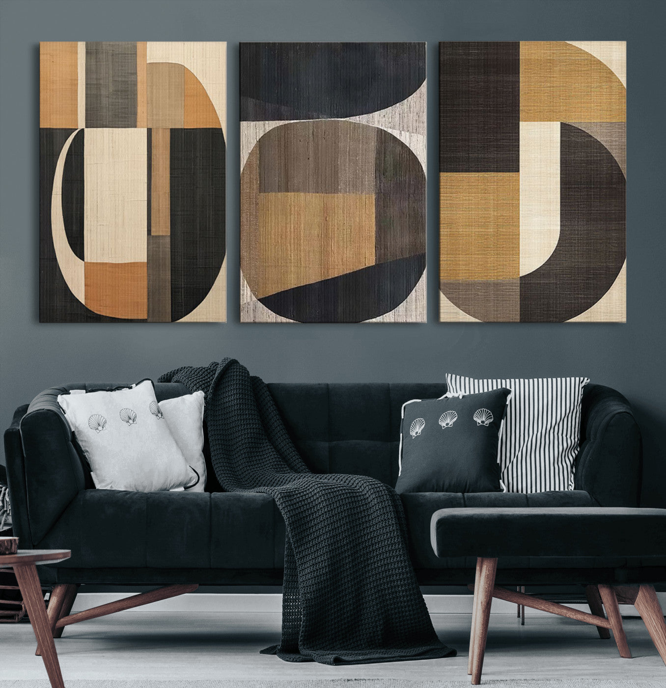 84035-MGV-CV-60X30-3P-Modern Brown Wabi Sabi Wall Art Canvas Print Set – Framed Minimalist Abstract Artwork for Home, Office Decor