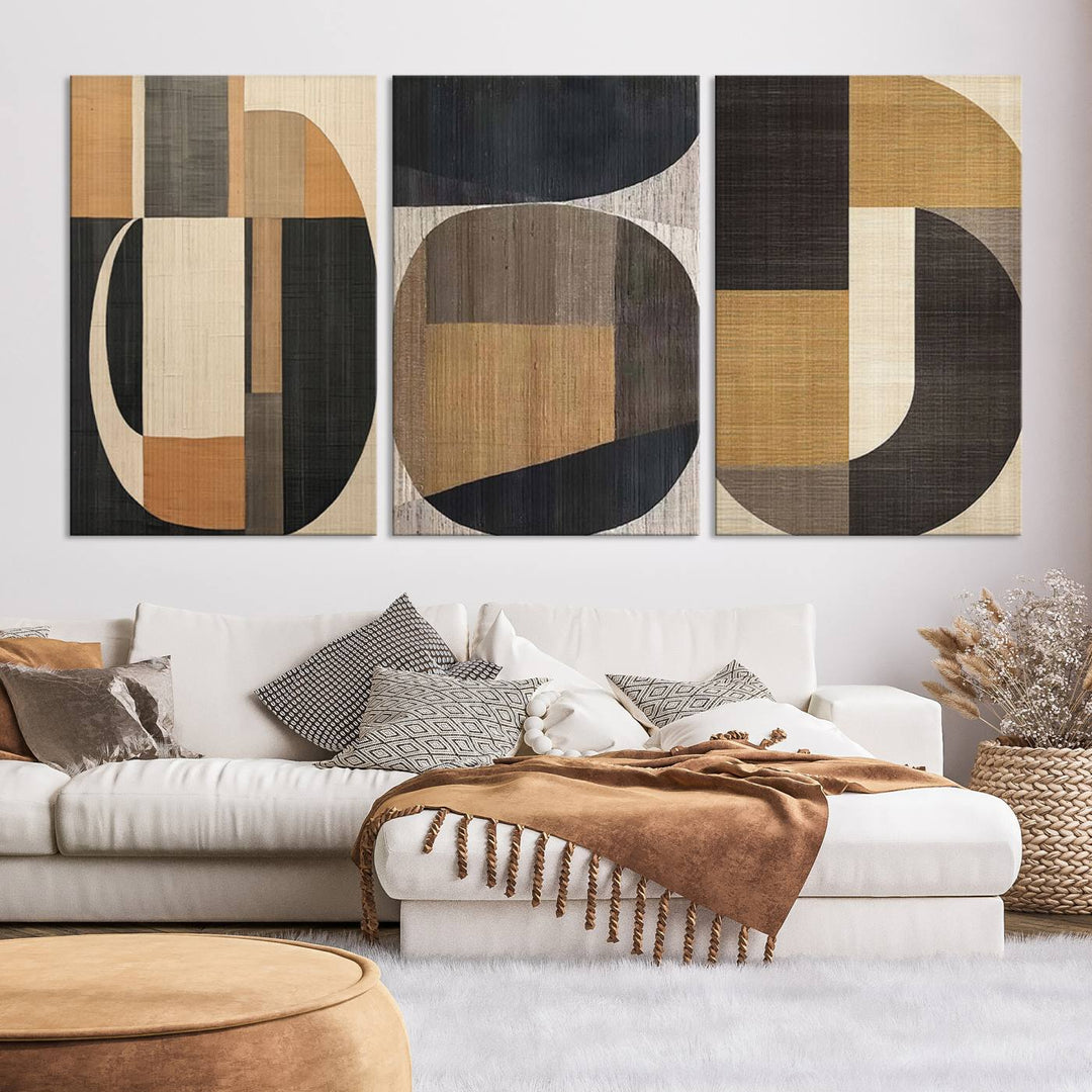 Modern Brown Wabi Sabi Abstract Wall Art Canvas Print Set, Minimalist Wall Art