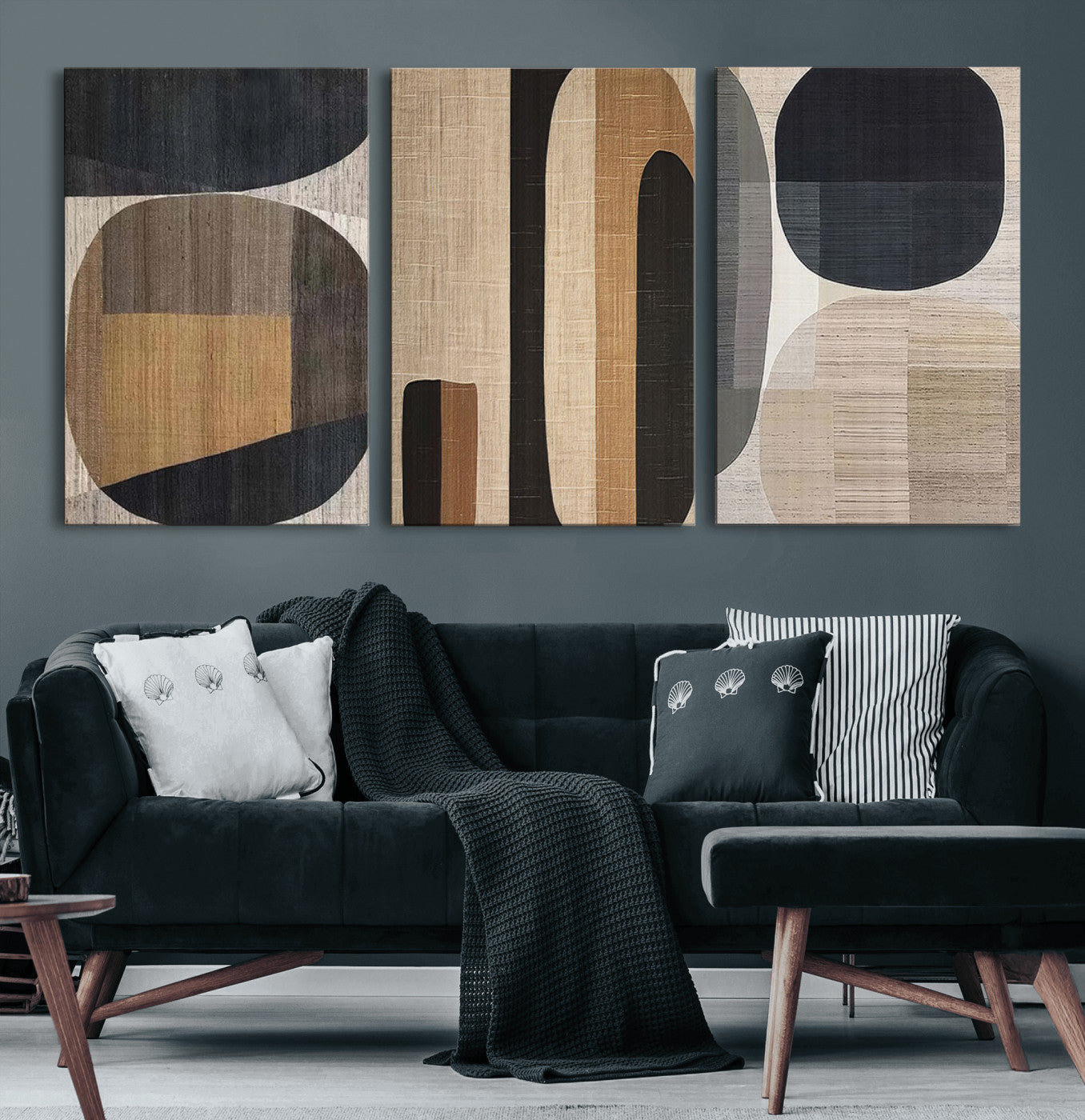 MGV-CV-60X30-3P - Abstract Minimalist Canvas Wall Art - Neutral Geometric Modern Boho Decor, Minimalist Brown Wabi