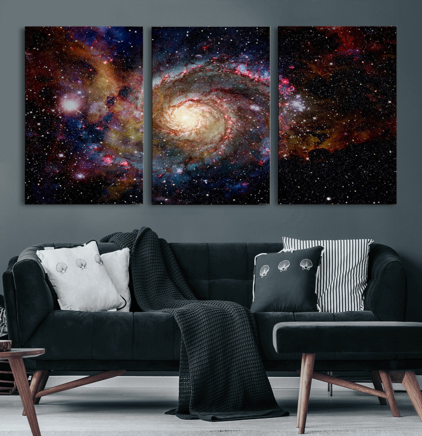 91650-MGV-CV-60X30-3P-Nebula and Galaxies in Space Wall Art Canvas Print, Spiral Galaxy Wall Art Canvas Print