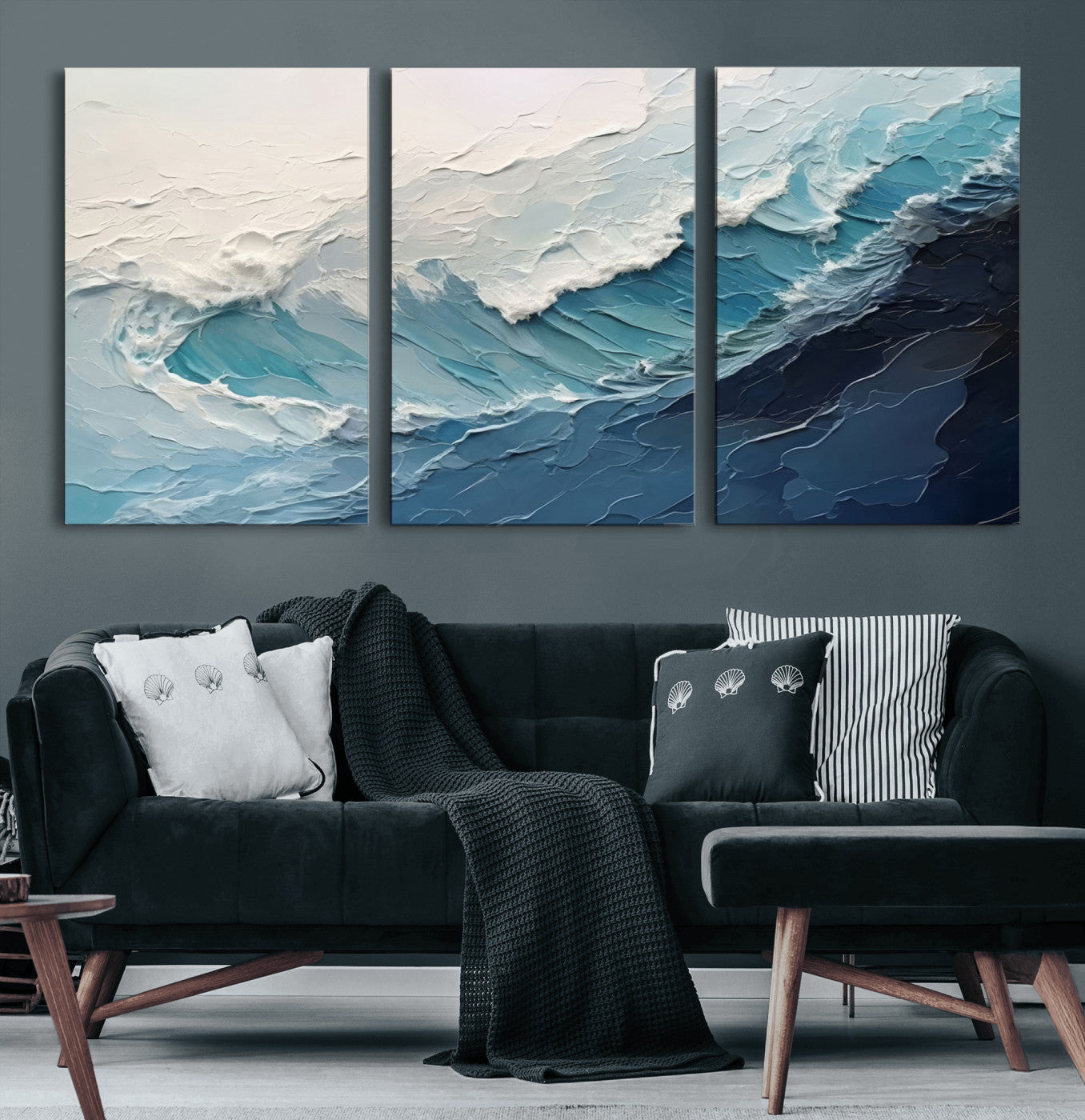 MGV-CV-60X30-3P - Ocean Wave Canvas Wall Art Print - Coastal Wall Decor for Living Room - Large Ocean Wave Wall Art