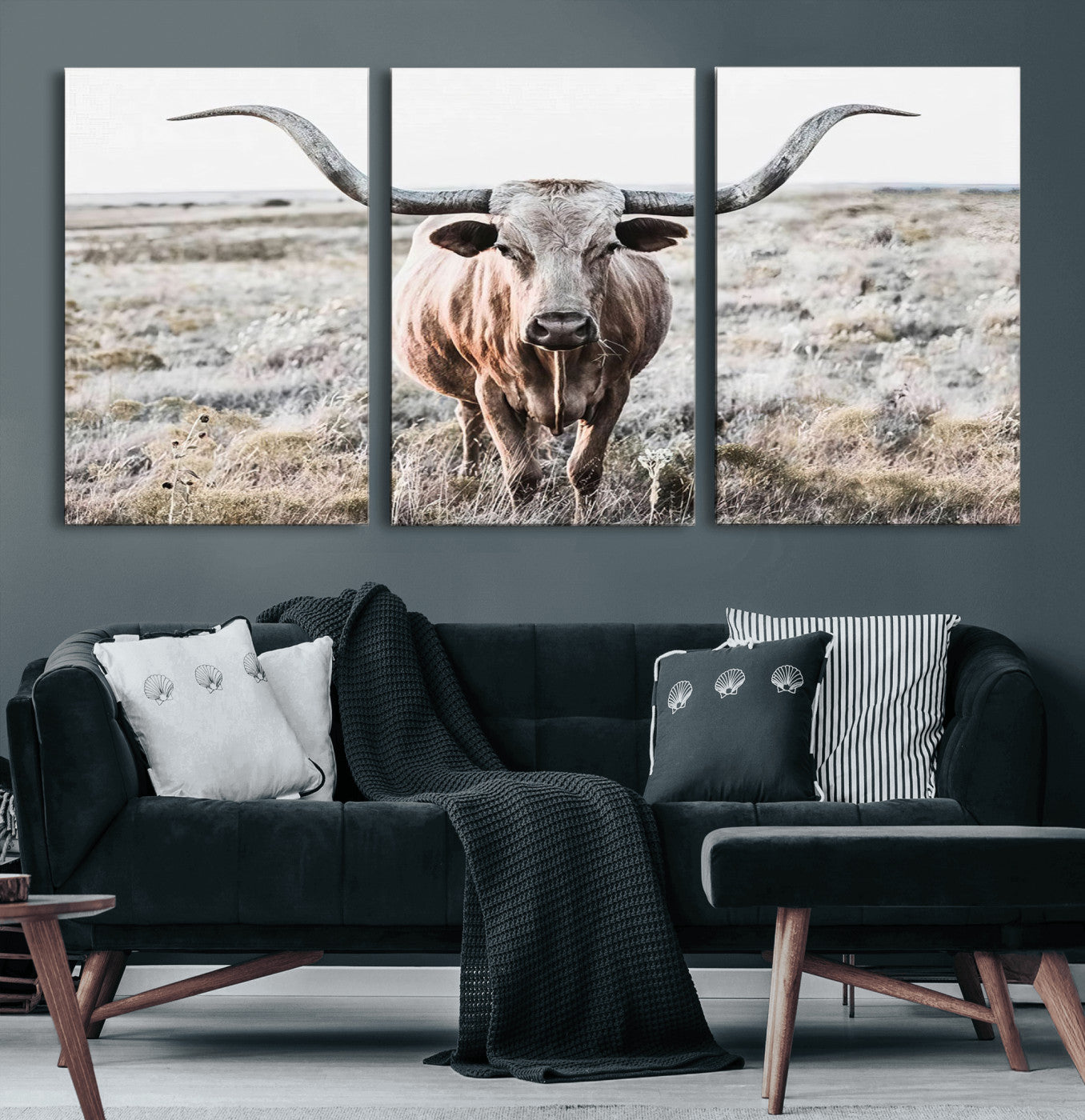 26121-MGV-CV-60X30-3P-Rustic Texas Longhorn Wall Art Canvas Print | Western Farmhouse Decor for Living Room or Office,