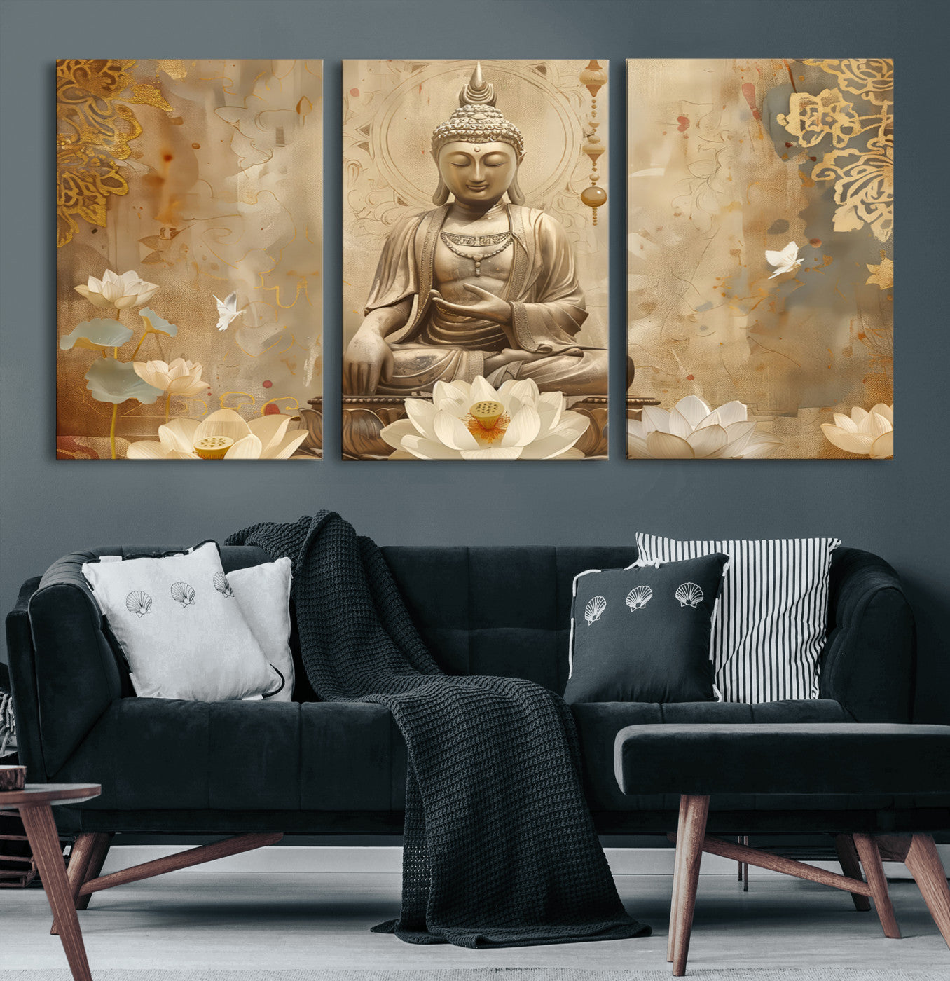 50098-MGV-CV-60X30-3P-Buddha Wall Art Canvas Print, Buddha Meditation Room Decor, Yoga Room Wall Decor
