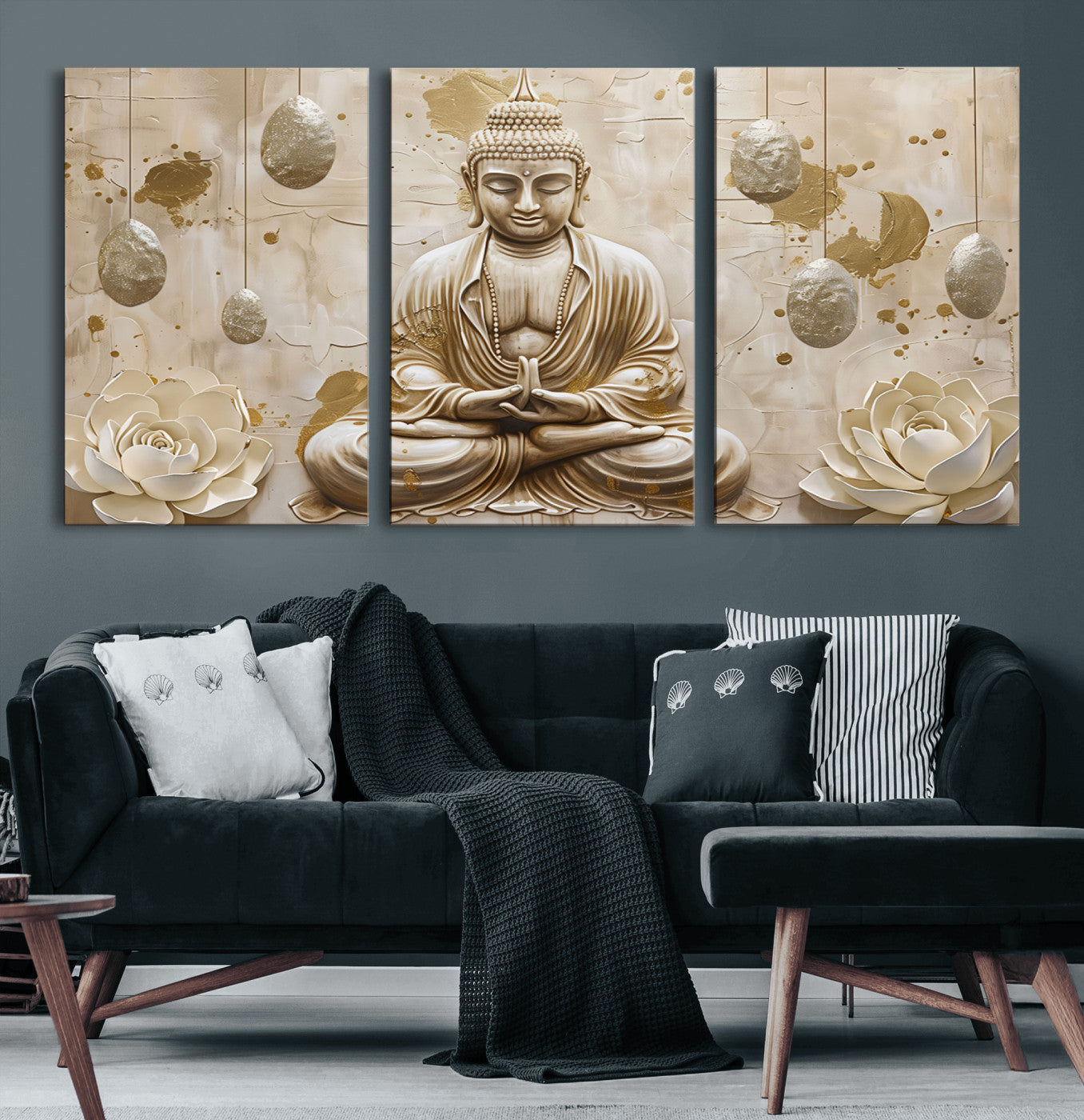 MGV-CV-60X30-3P - Serene Buddha Wall Art | Yoga Room Decor and Meditation Wall Art Print | Framed and Ready to Hang