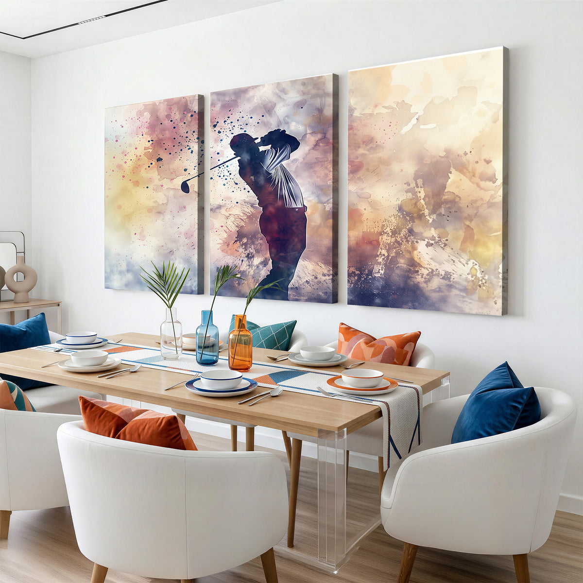 10848-MGV-CV-36X24 - Abstract Watercolor Golf Player Wall Art Canvas Print