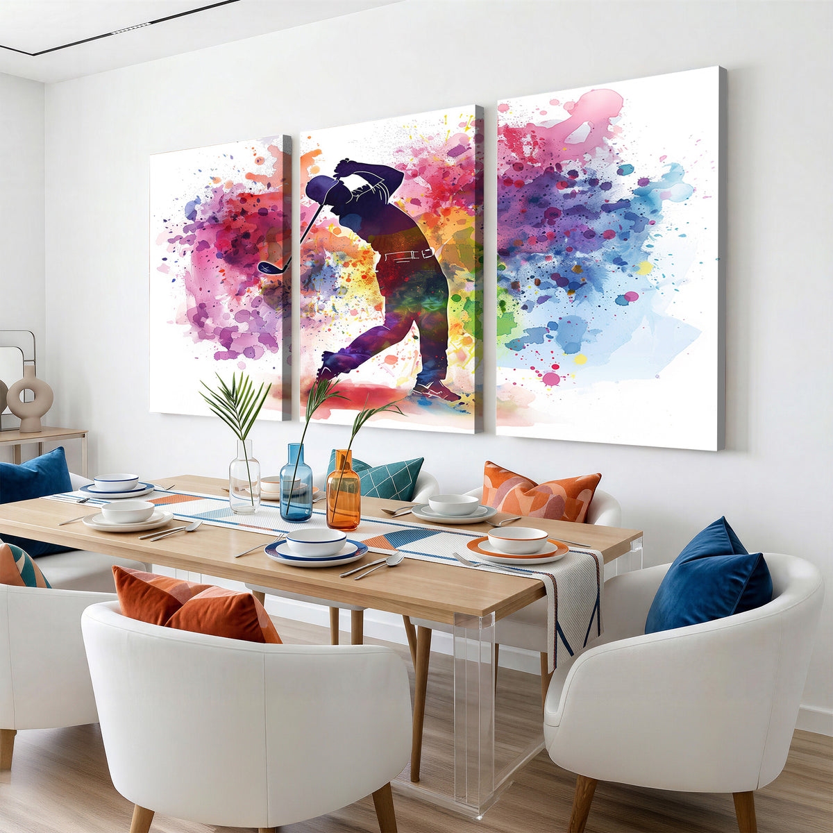 66537-MGV-CV-36X24 - Colorful Golfer Swing Wall Art Canvas Print, Ready to Hang