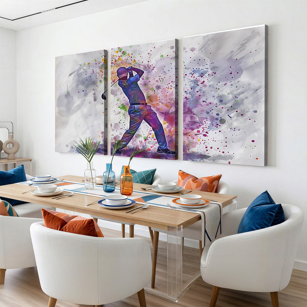 60116-MGV-CV-36X24 - Watercolor Golf Swing Wall Art Canvas Print, Vibrant, Framed and Ready to Hang