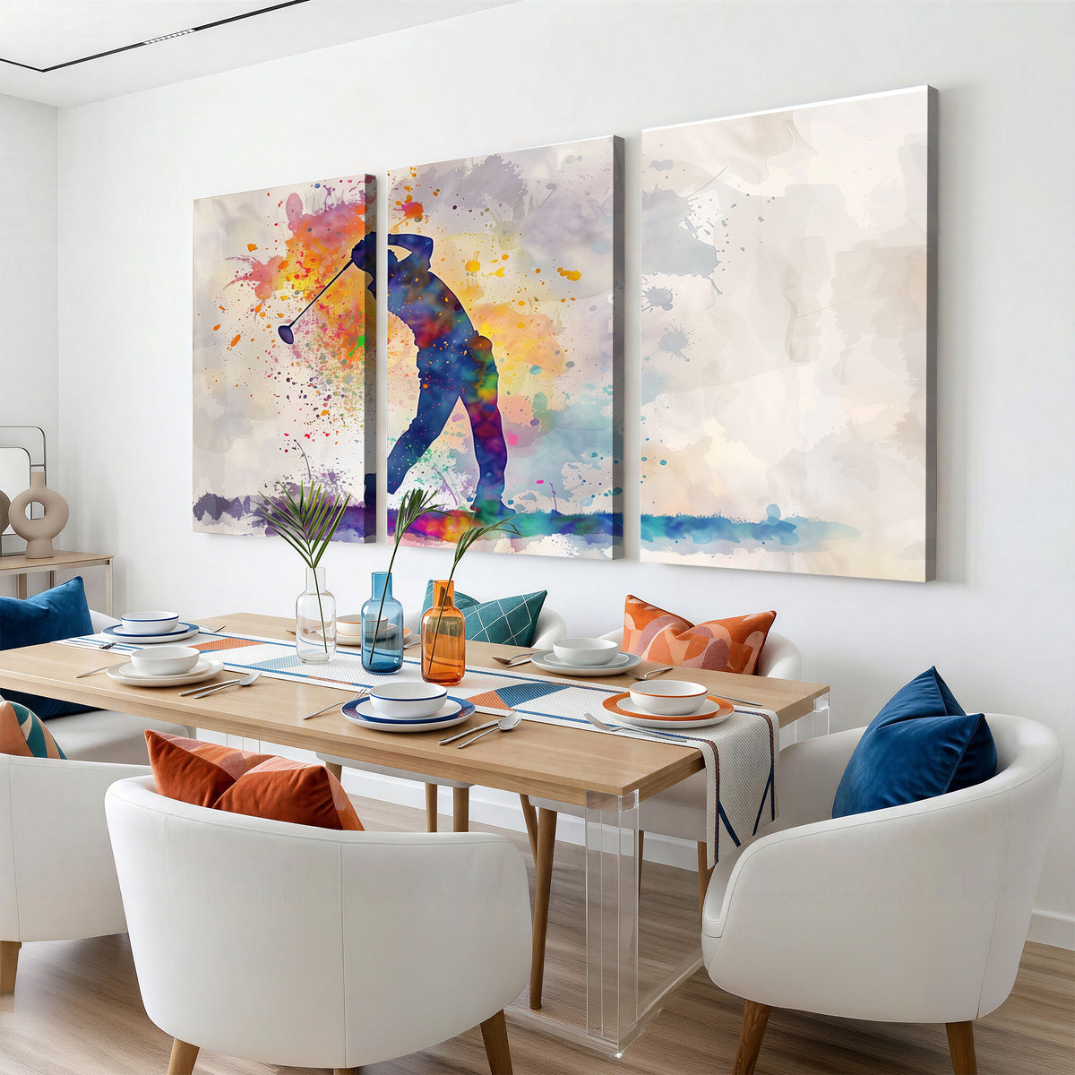 89625-MGV-CV-36X24 - Vibrant Watercolor Golf Swing Wall Art Canvas Print | Extra Large 3 Piece Canvas Wall Art