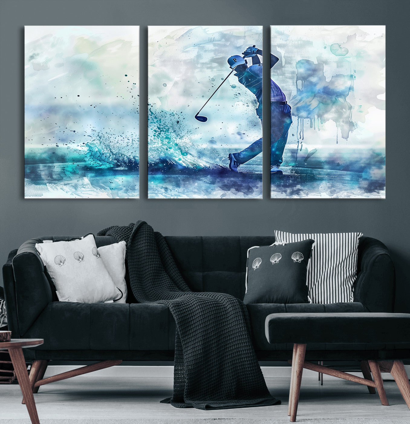 MGV-CV-60X30-3P - Golf Swing Wall Art Canvas Print - Sports-Inspired Watercolor Decor - Ready to Hang