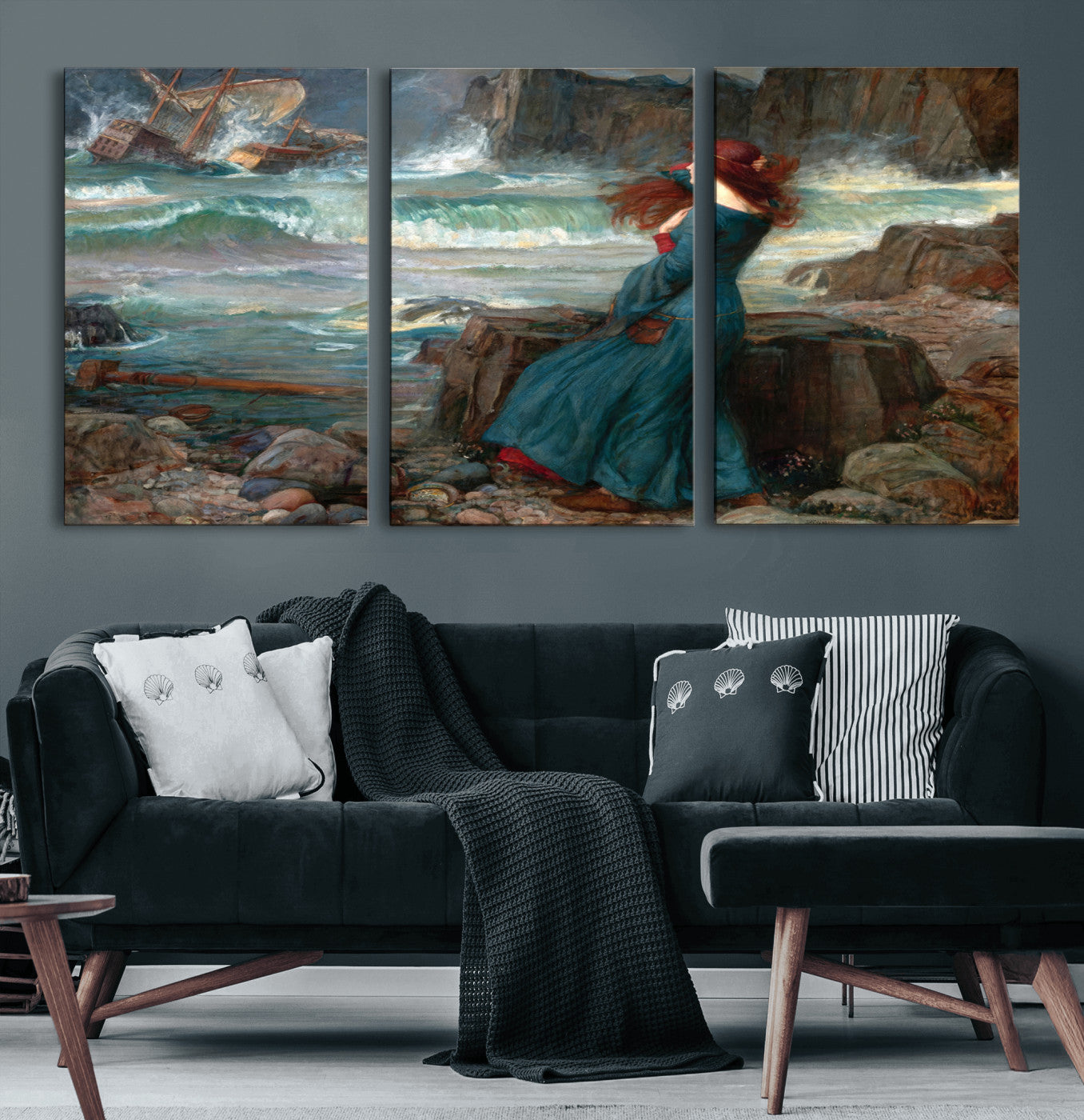 1-MGV-CV-36X24-Miranda by the Shore Wall Art Canvas Print – Tempest Scene Ocean Storm – Ready to Hang